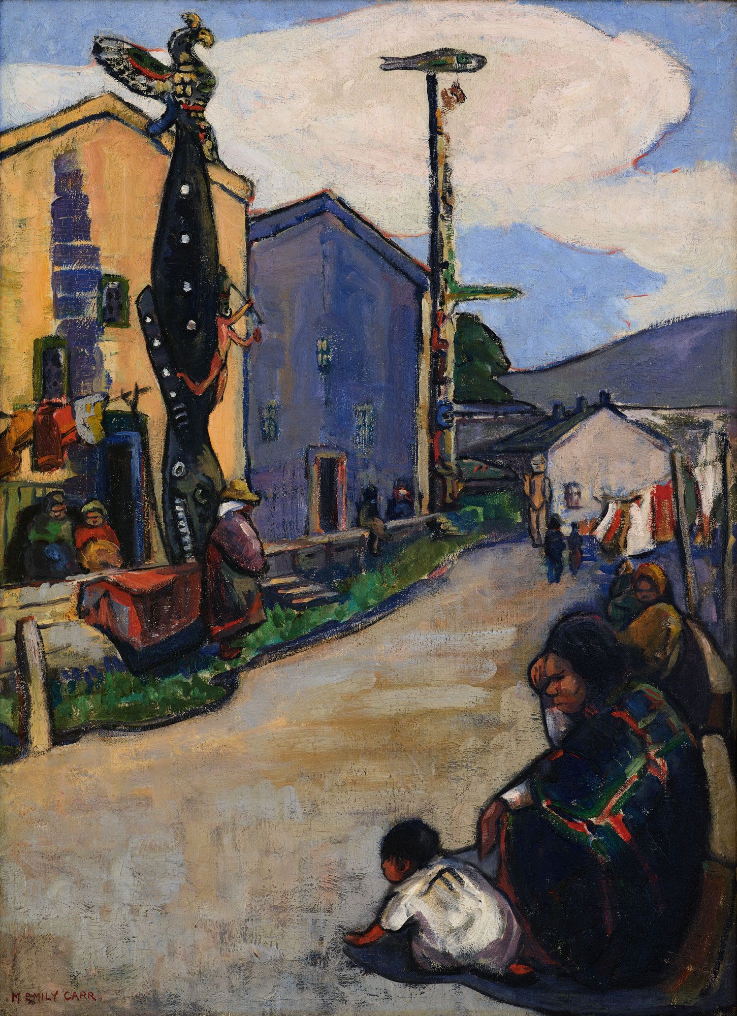 A painting by Emily Carr titled Street, Alert Bay.