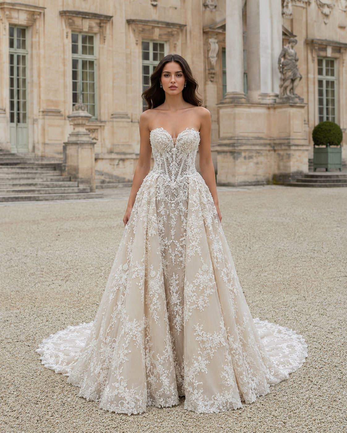 Trouwjurk Elisé van Alberto Axu Couture, vooraanzicht