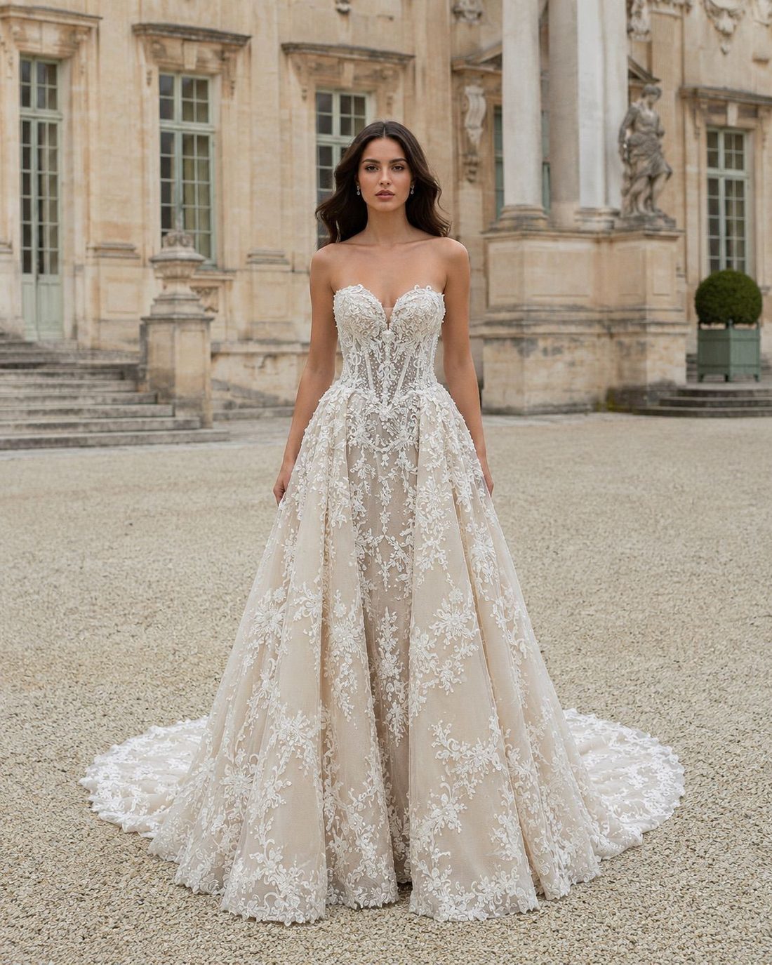Trouwjurk Elisé van Alberto Axu Couture, vooraanzicht