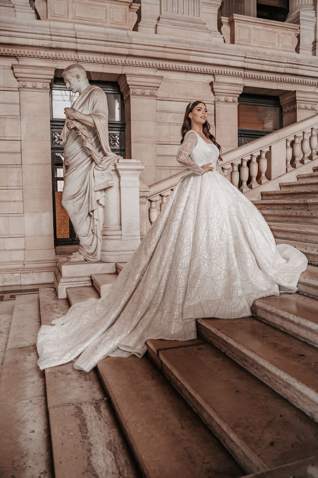 Lange mouwen prinses trouwjurk