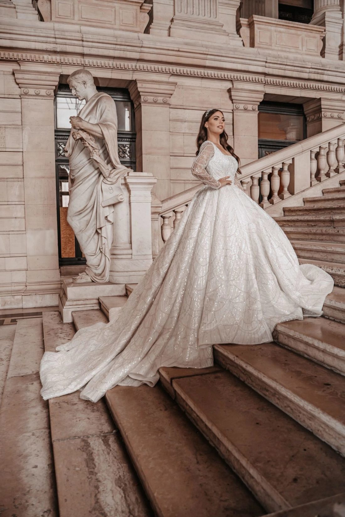 Lange mouwen prinses trouwjurk