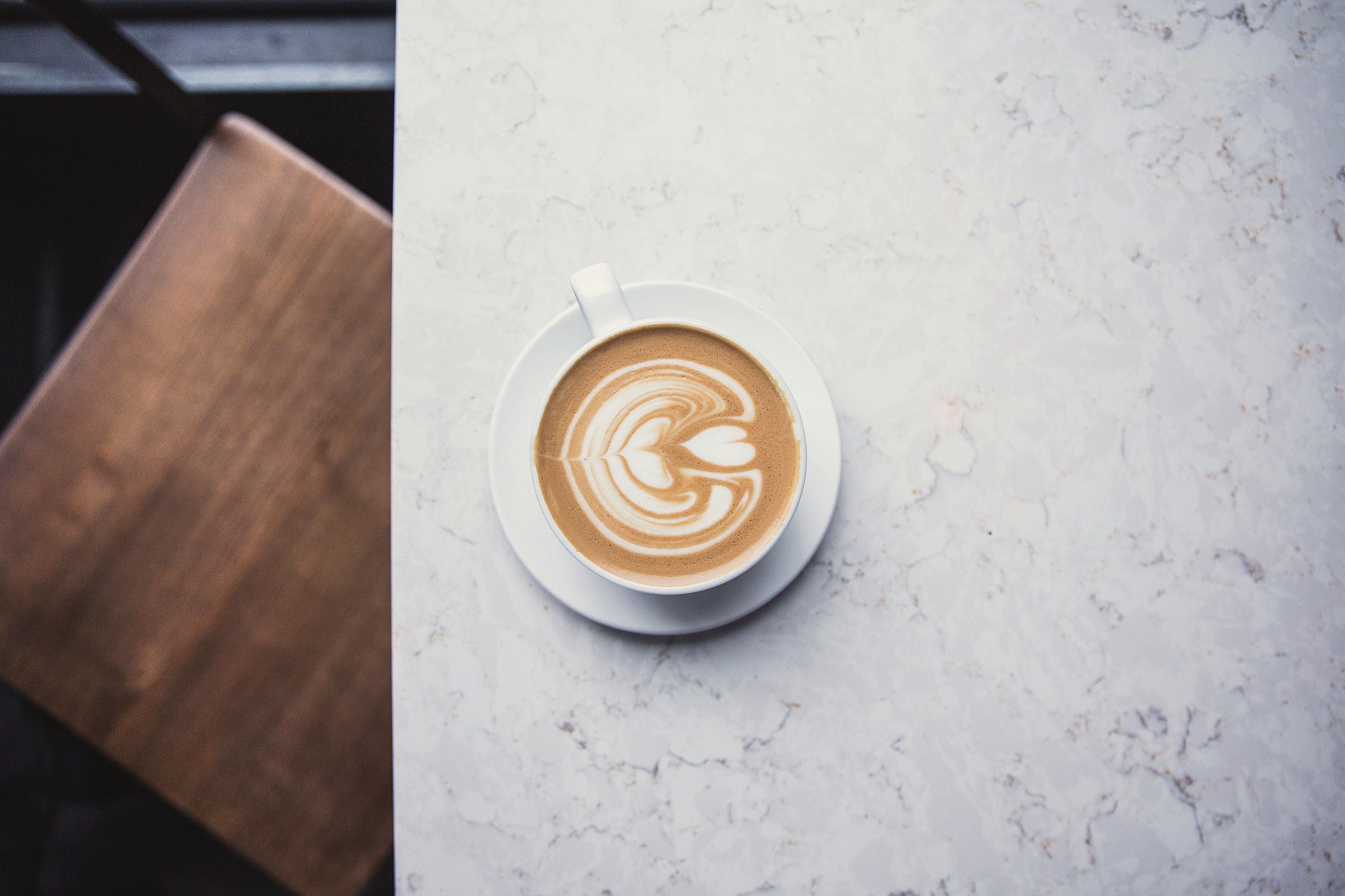 Overhead latte art on marble