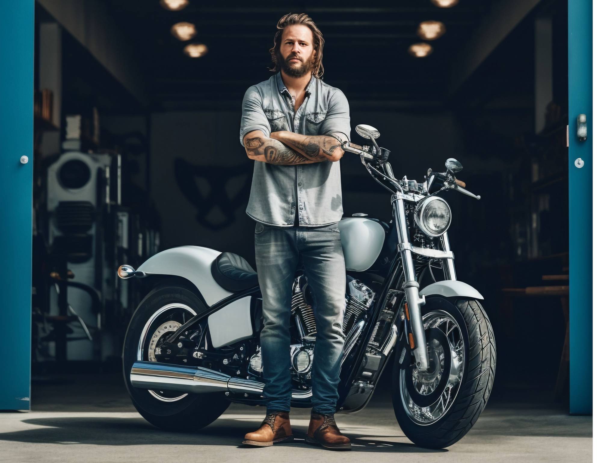 Man standing in front of motorbike
