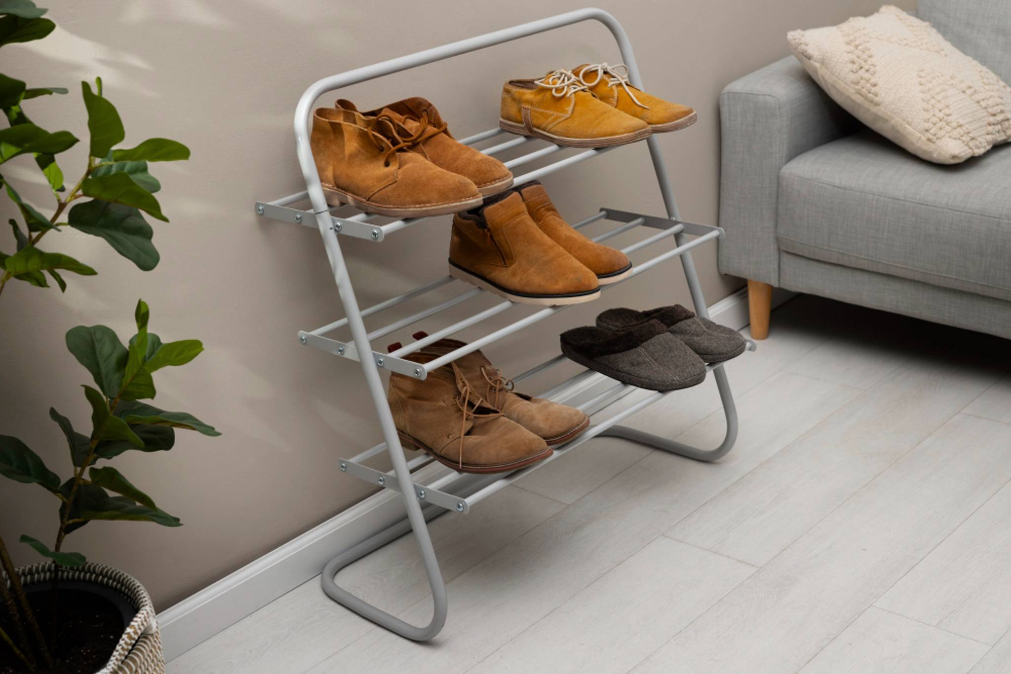 shoes on raised rack