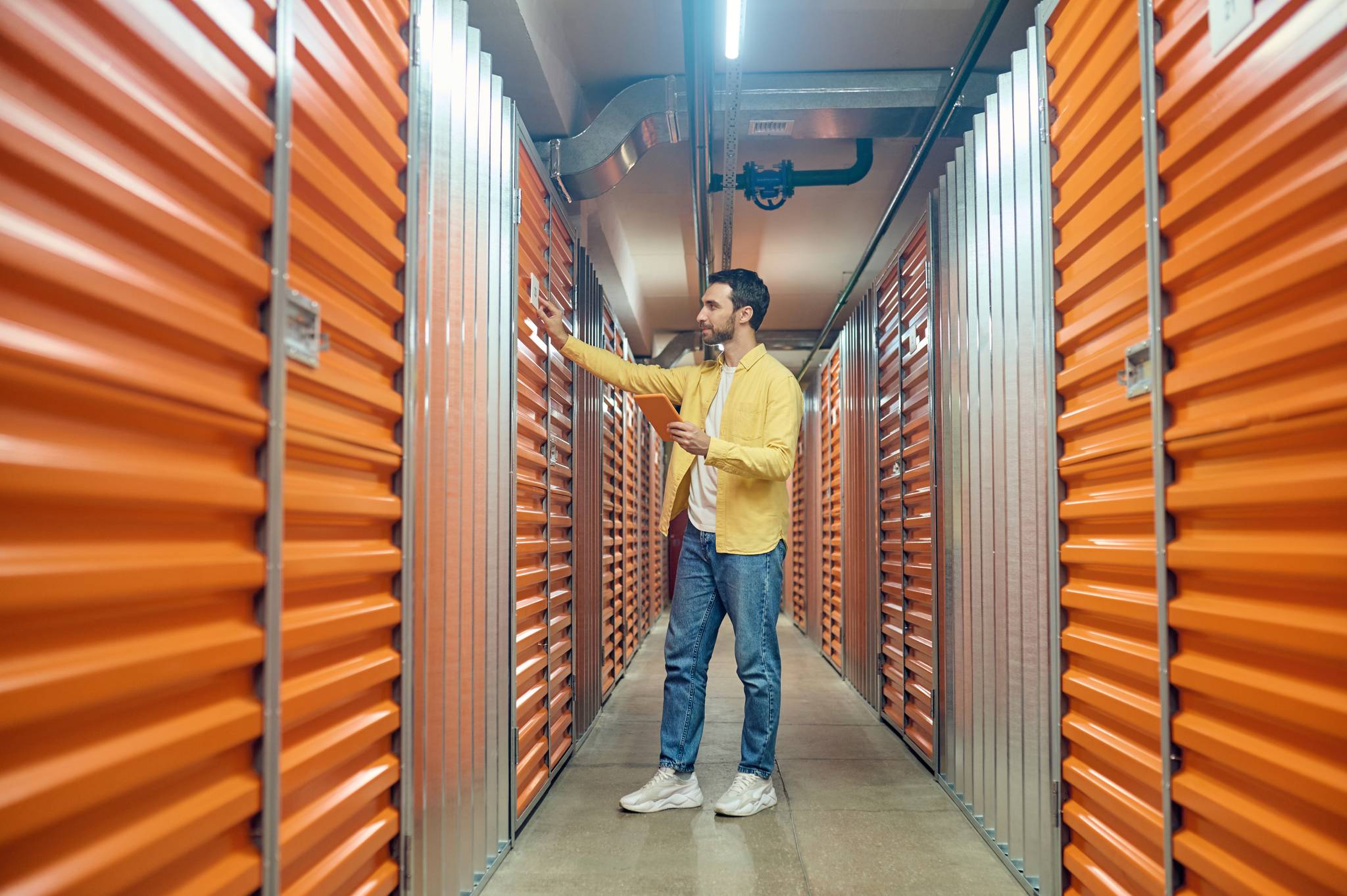 Man inside self storage facility