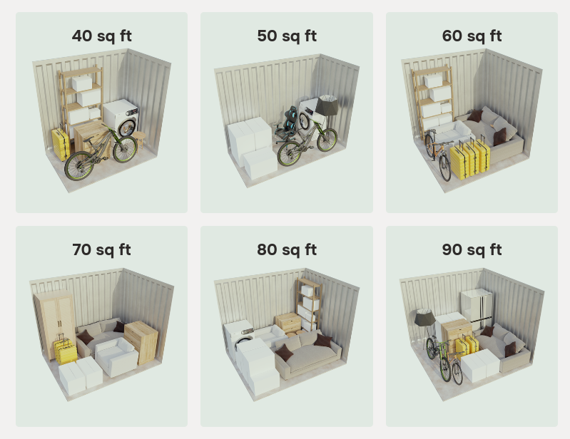 different size storage units