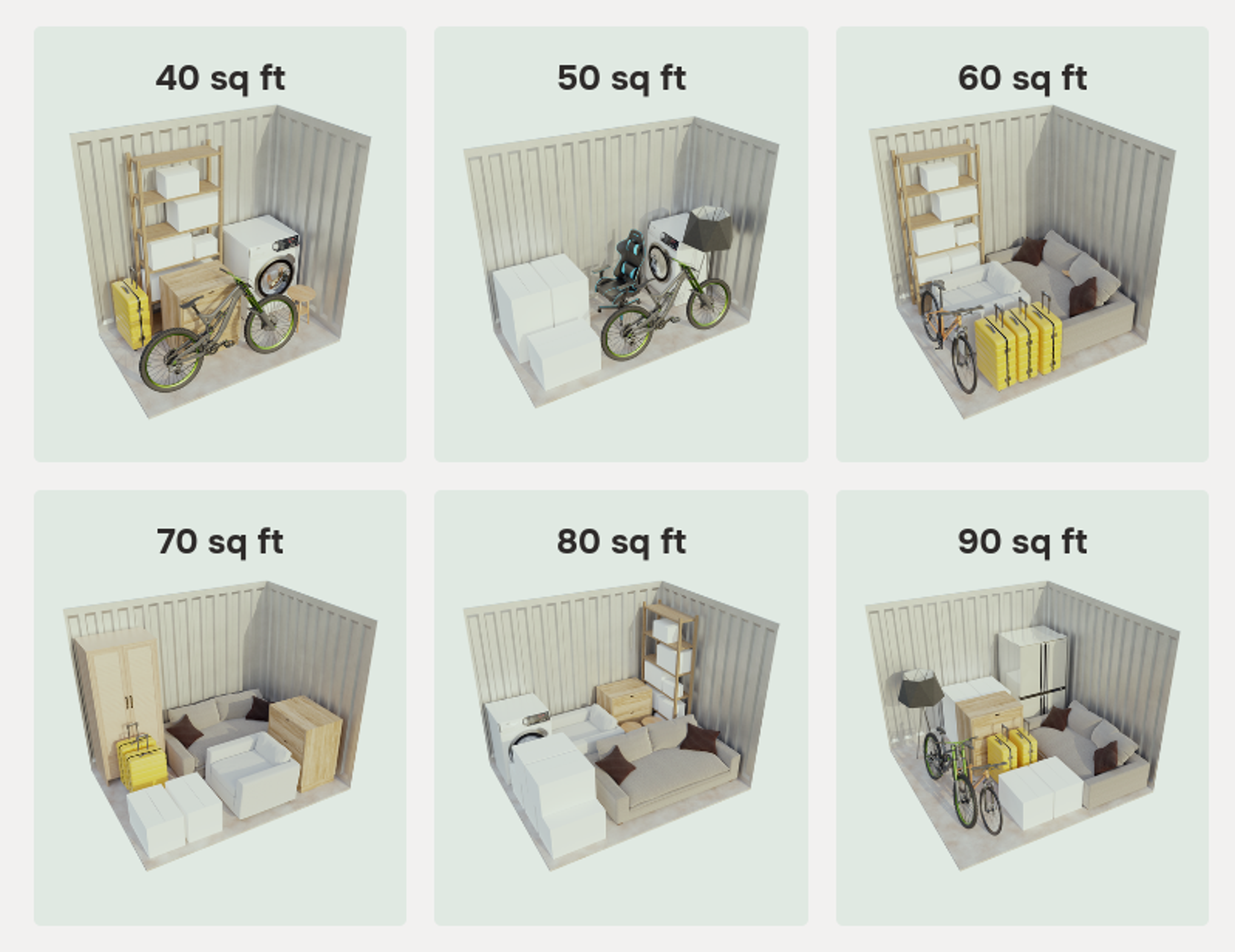different size storage units