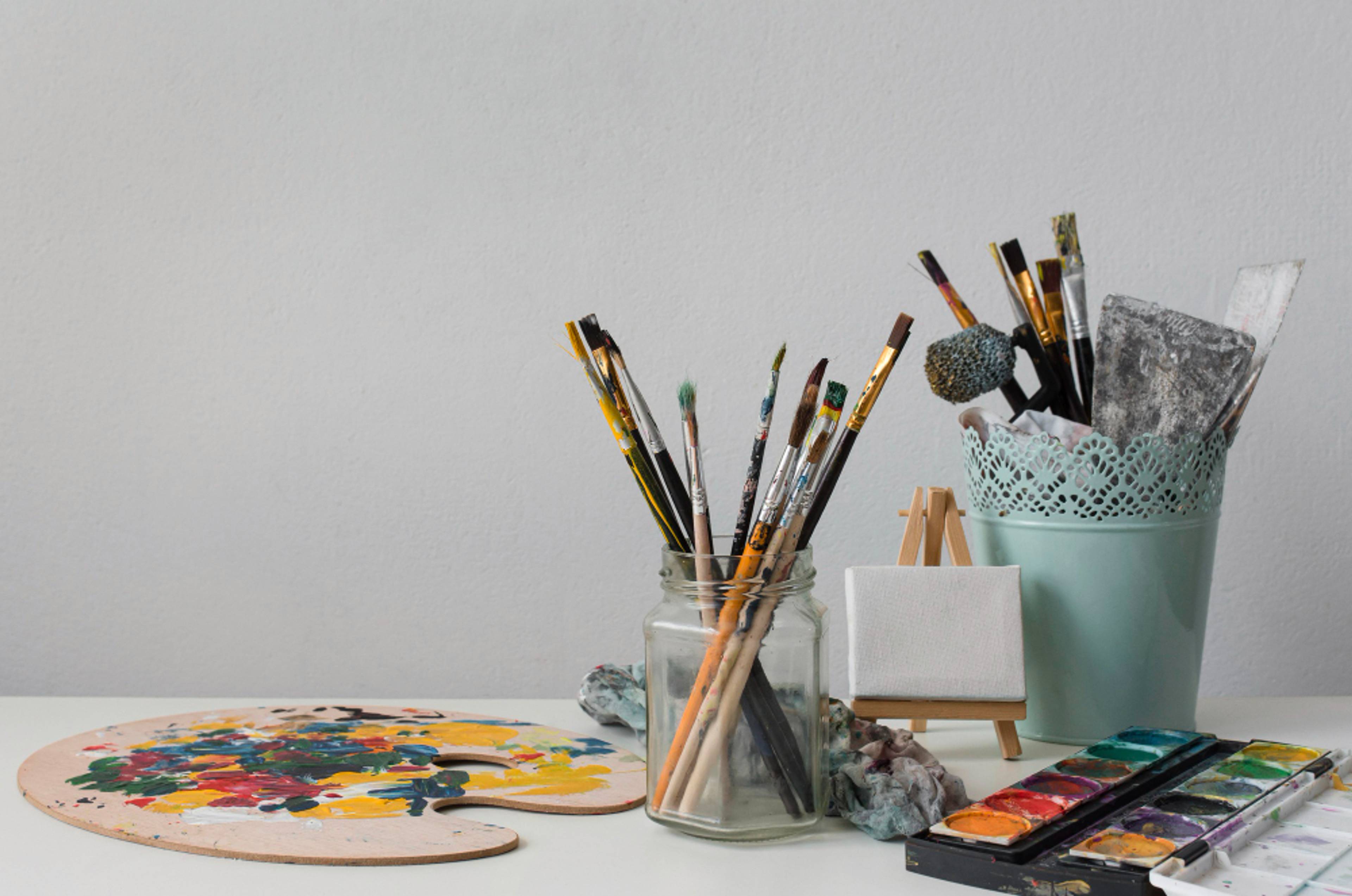 Art supplies on a table