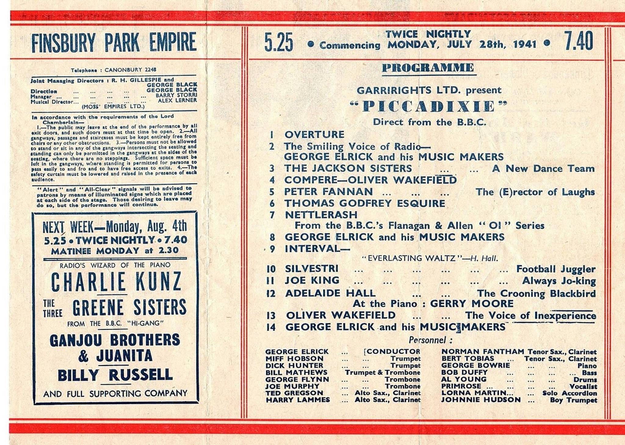 Show itinerary from 1941