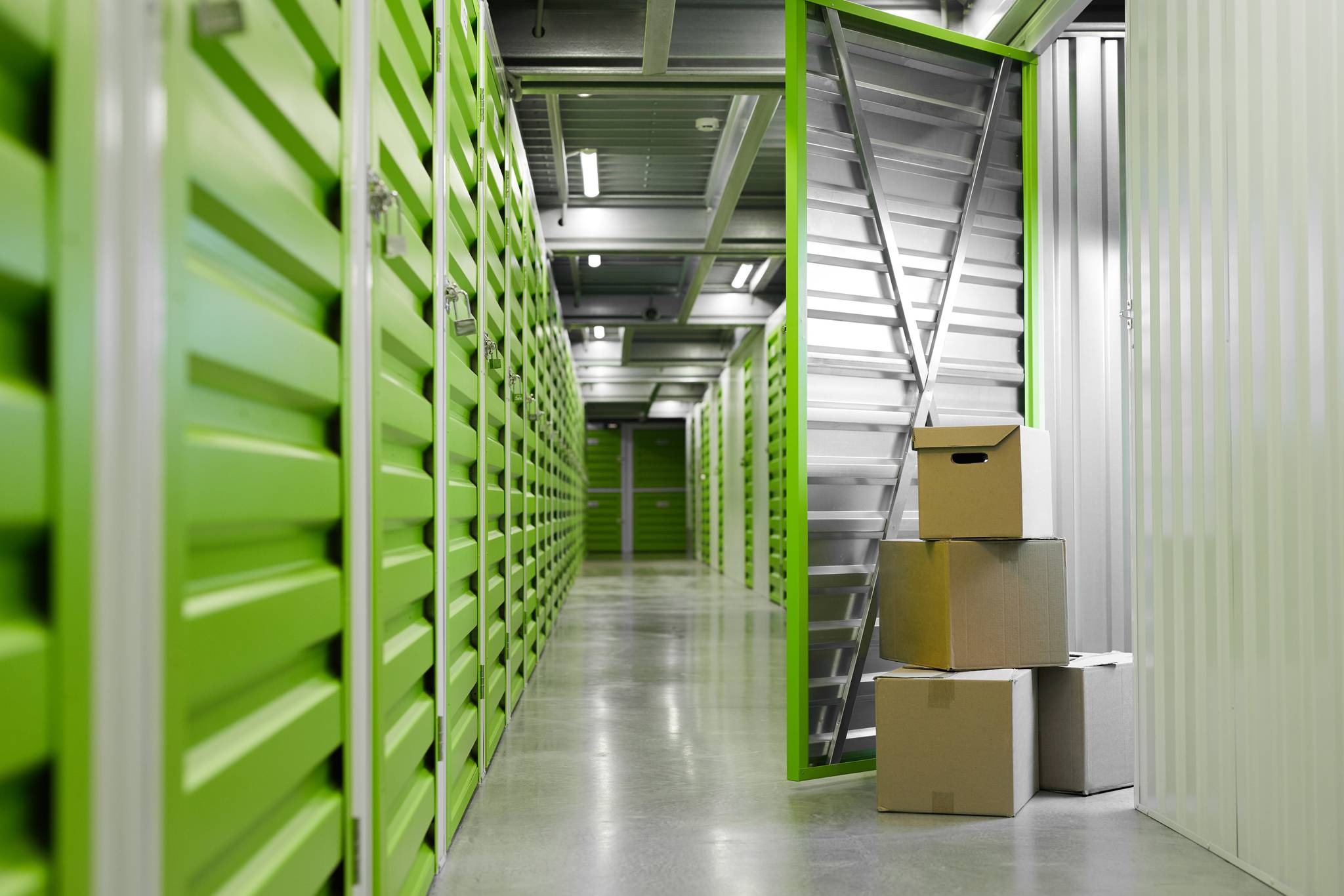 Boxes outside self storage unit