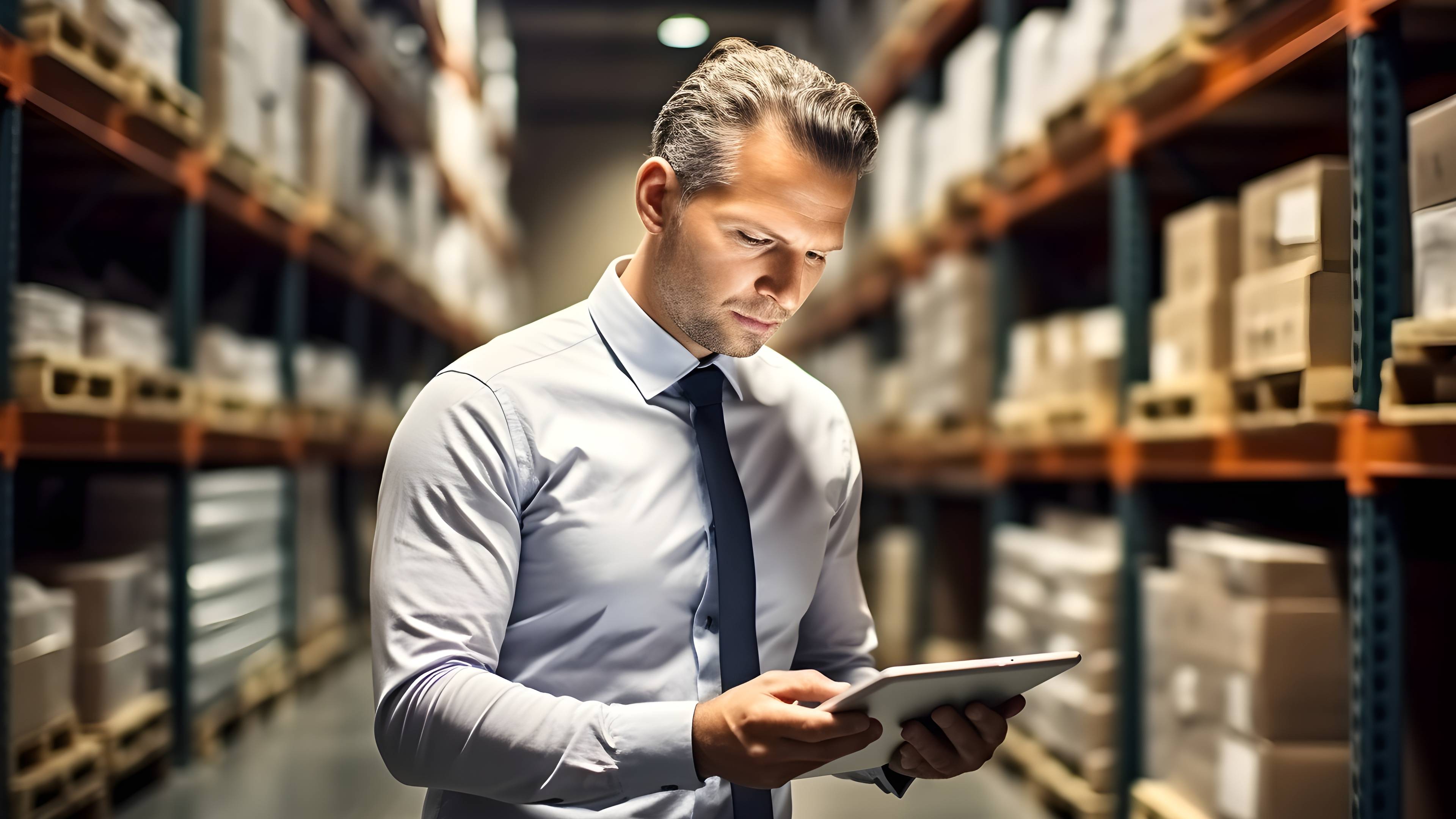 Warehouse manager with clipboard