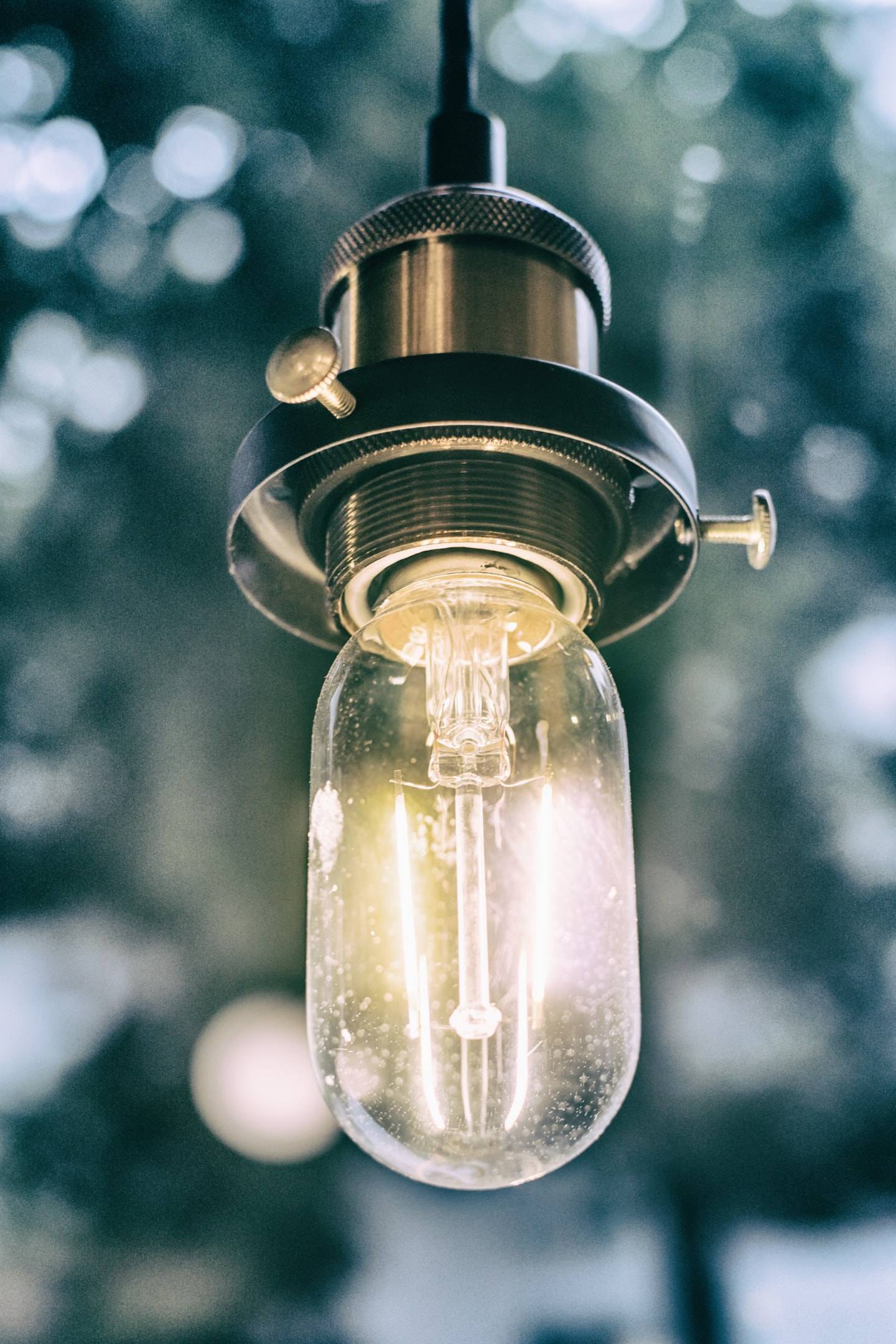 Close up of illuminated light bulb.