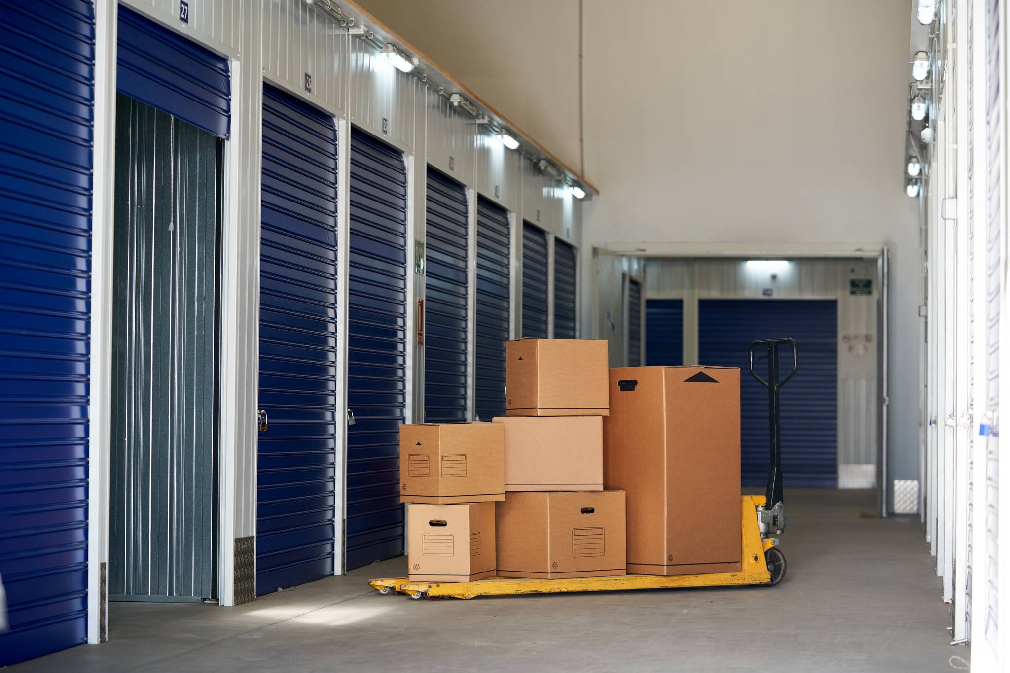 Boxes outside self storage unit
