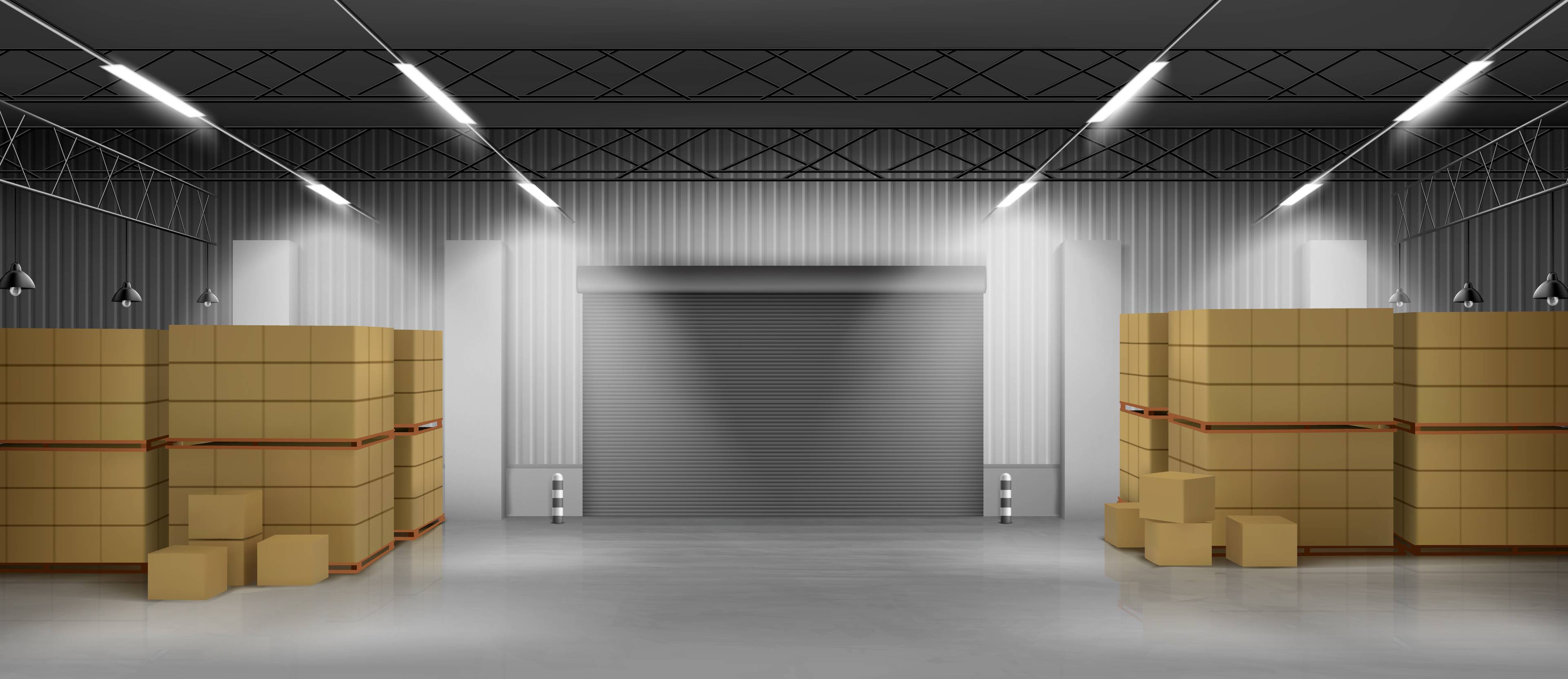 3D image of garage door and cardboard boxes