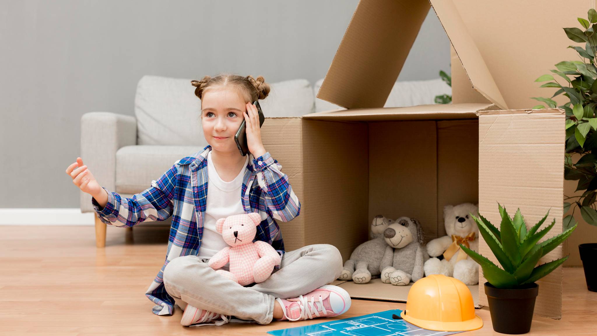Child playing pretend house