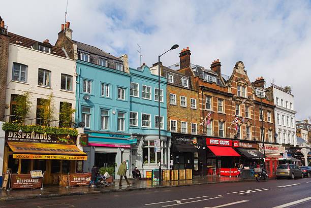 high street with restaurants and shops