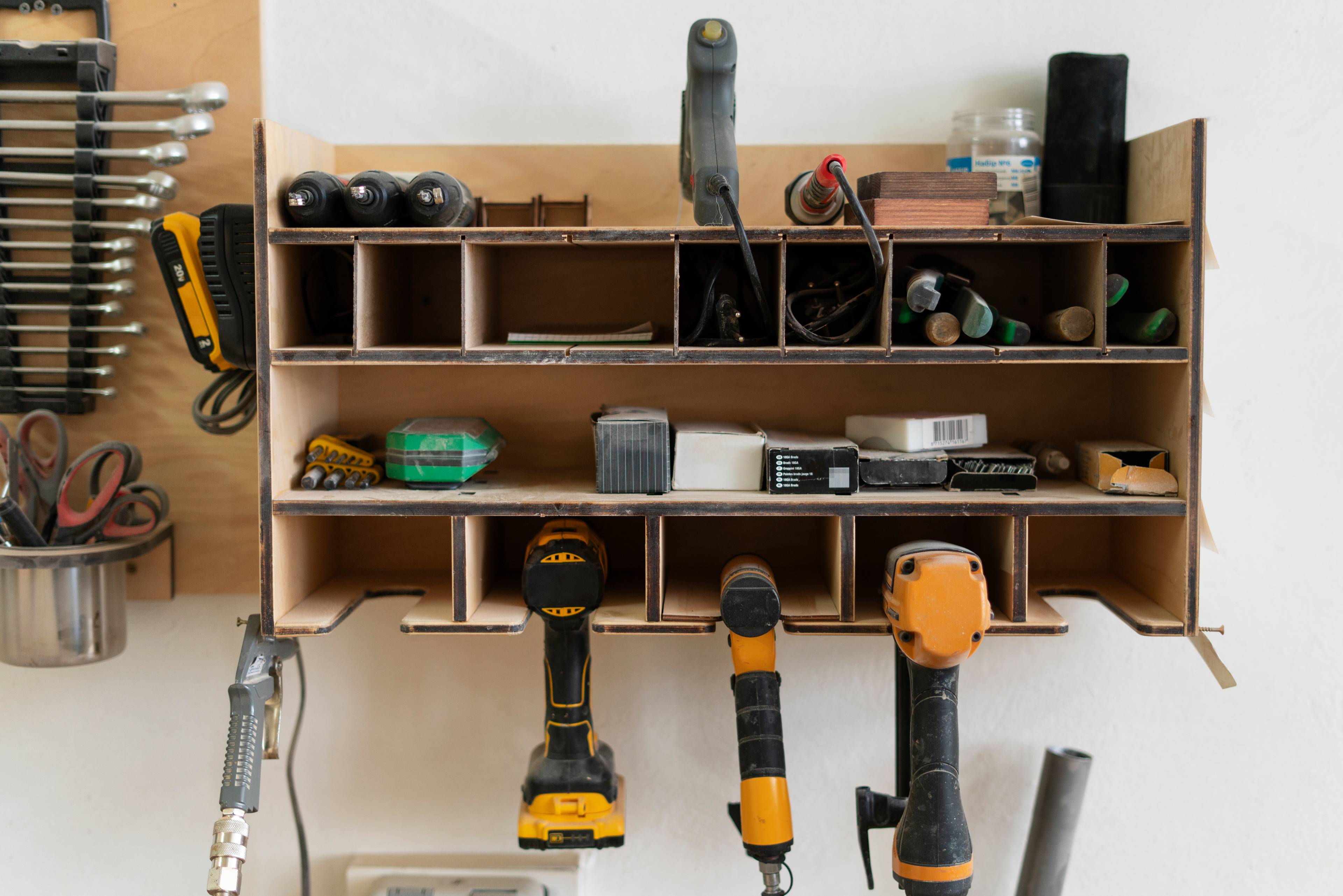 tools on work shelves