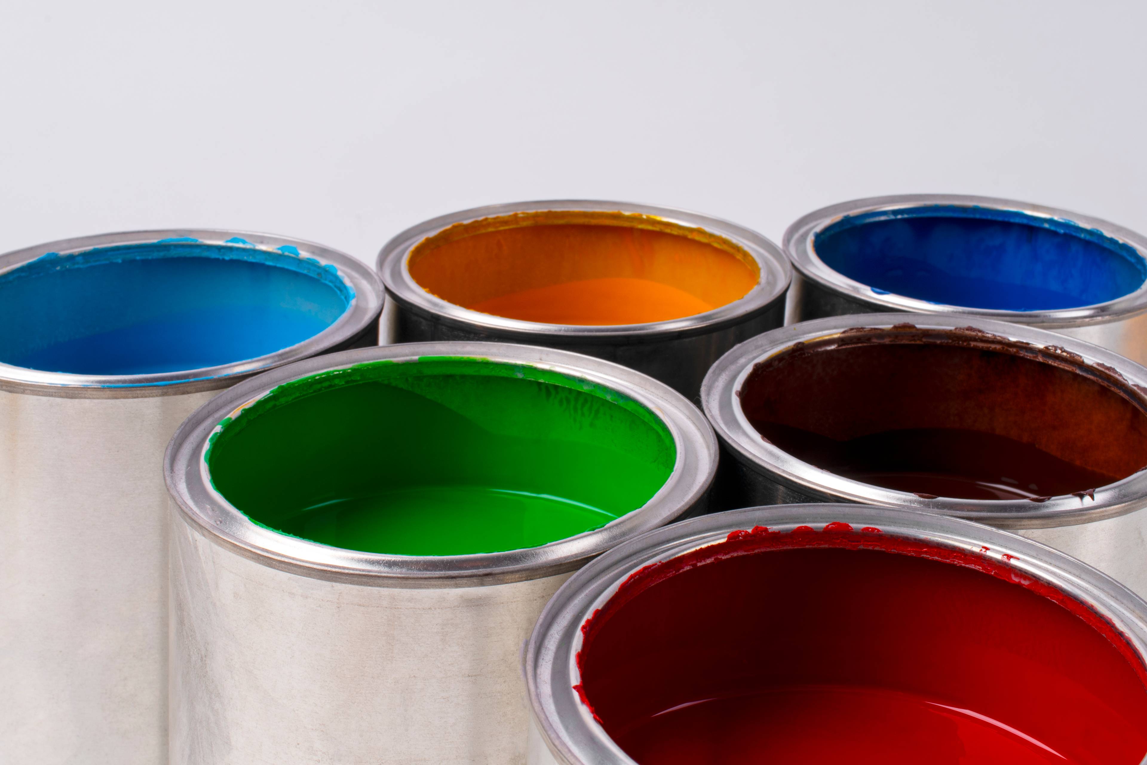 top view paint tins with paint in