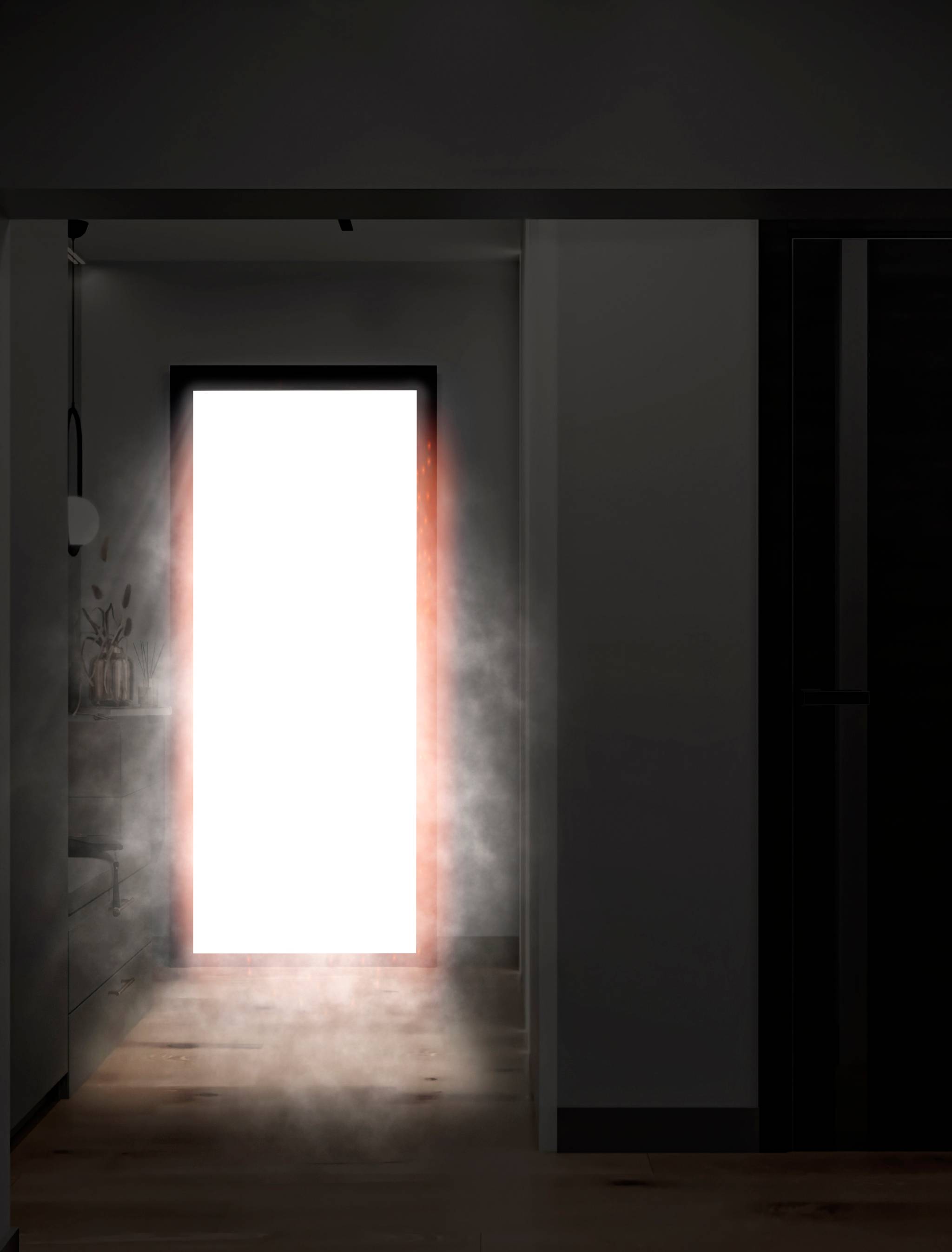 Open door with some smoke coming out