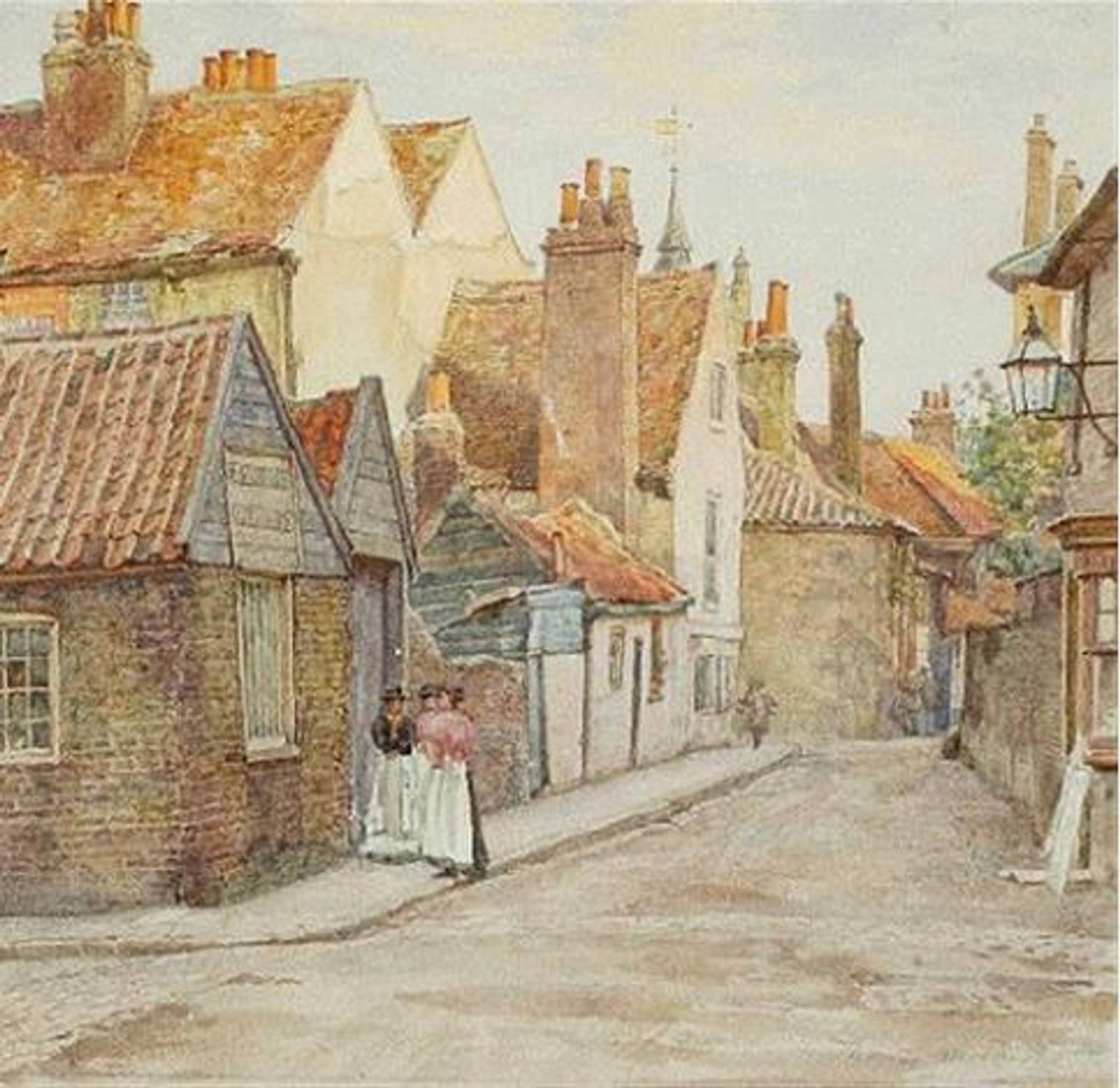 Watercolour painting of chiswick road in victorian era