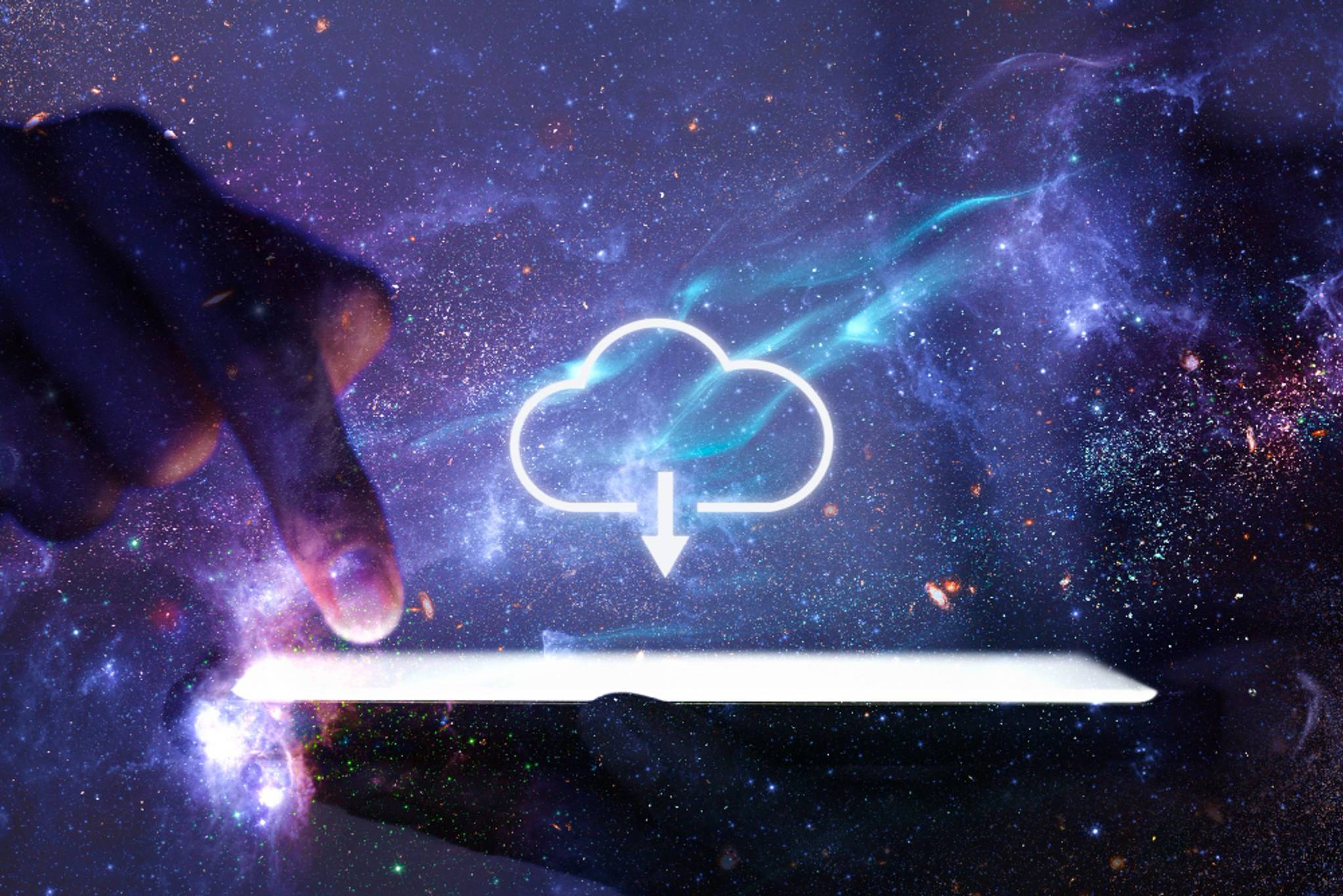 space background cloud symbol hand clicking graphic of document