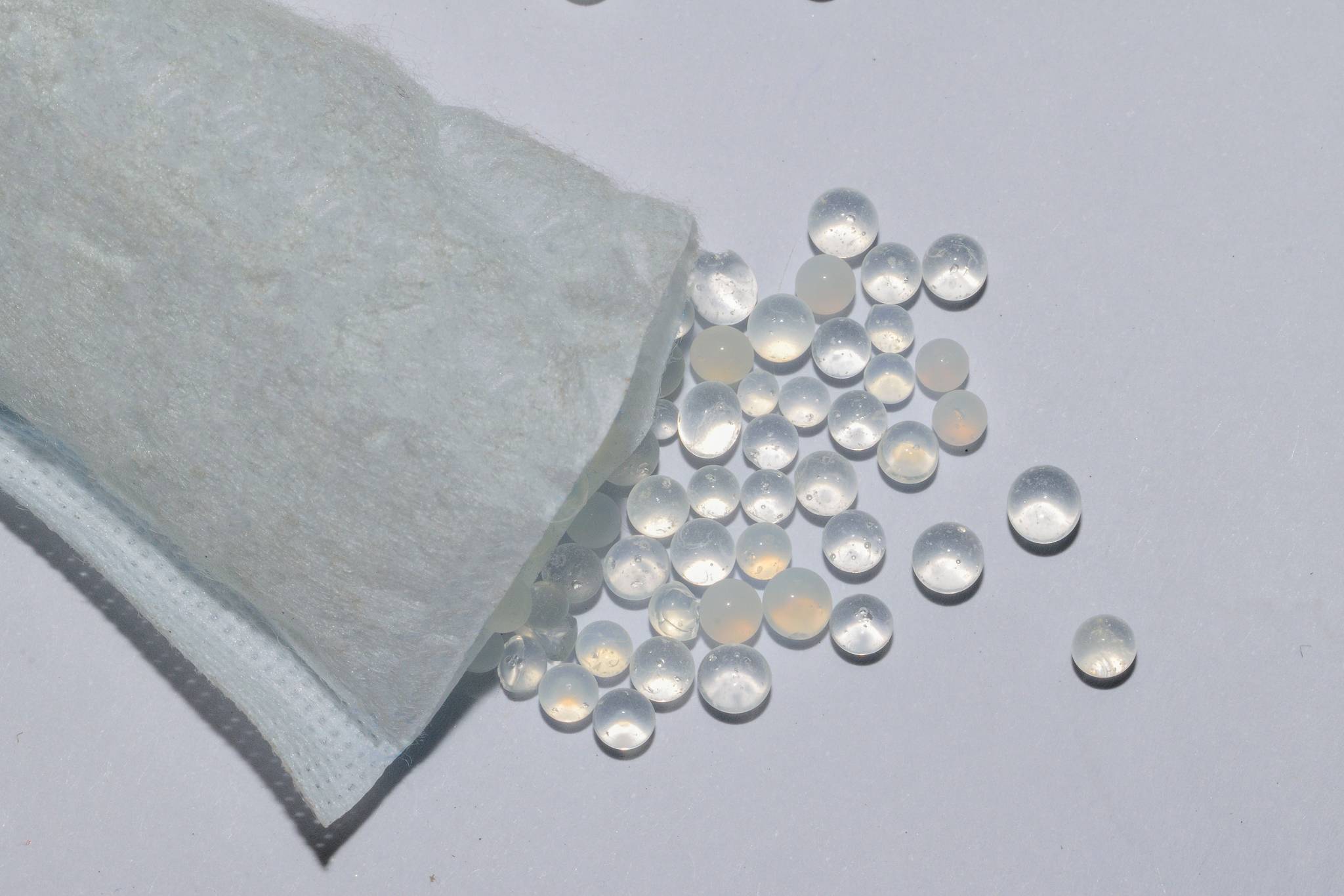 Close up of silica gel on white background