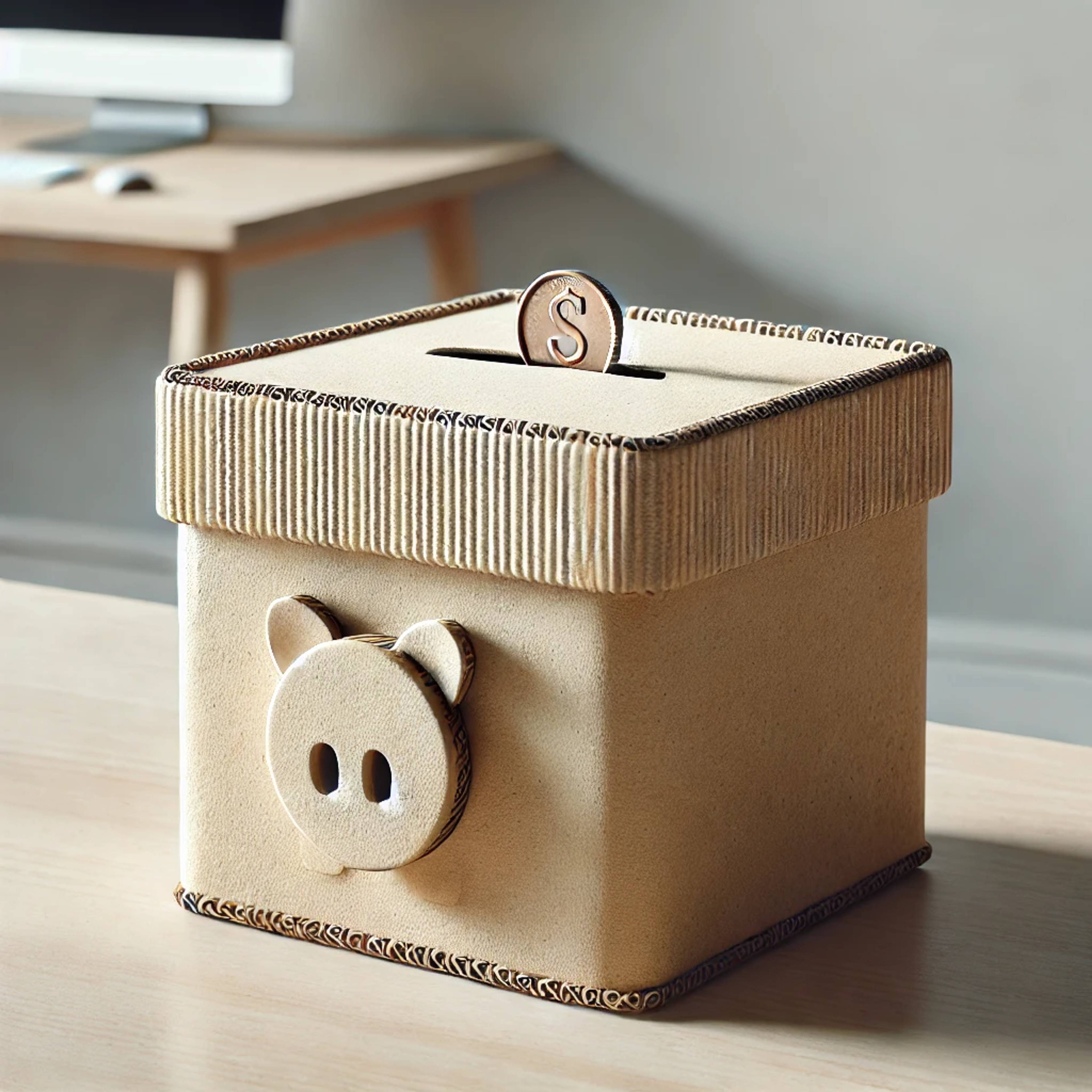 Cardboard box made into piggy bank