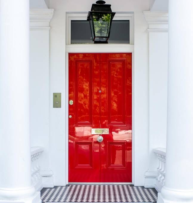 red front door to nice uk home