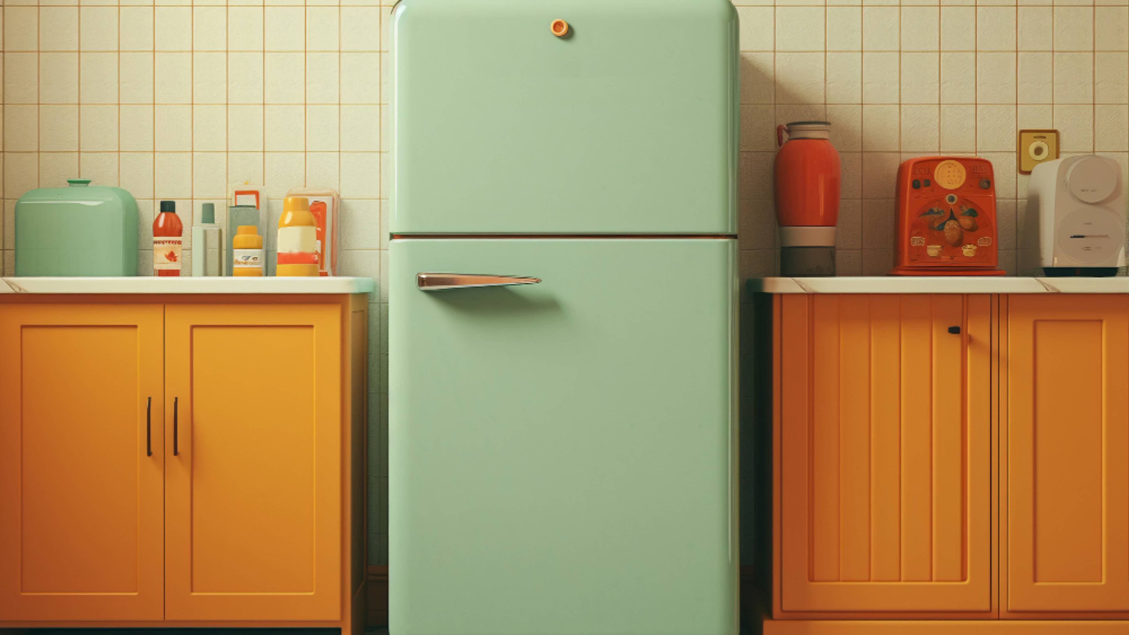 AI-generated image of a green fridge in a kitchen