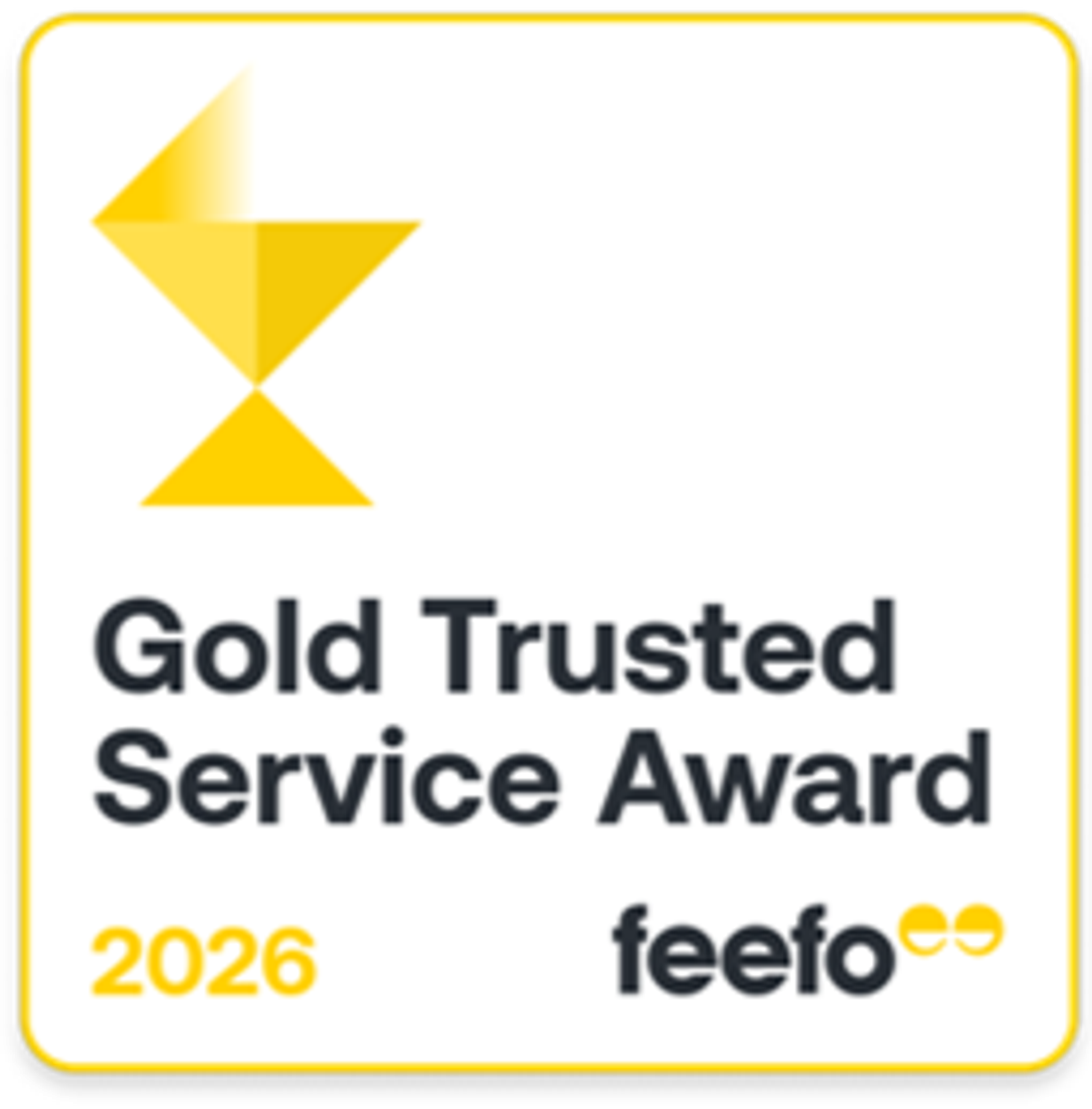 gold trusted service aware feefo badge 2026