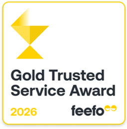 gold trusted service aware feefo badge 2026