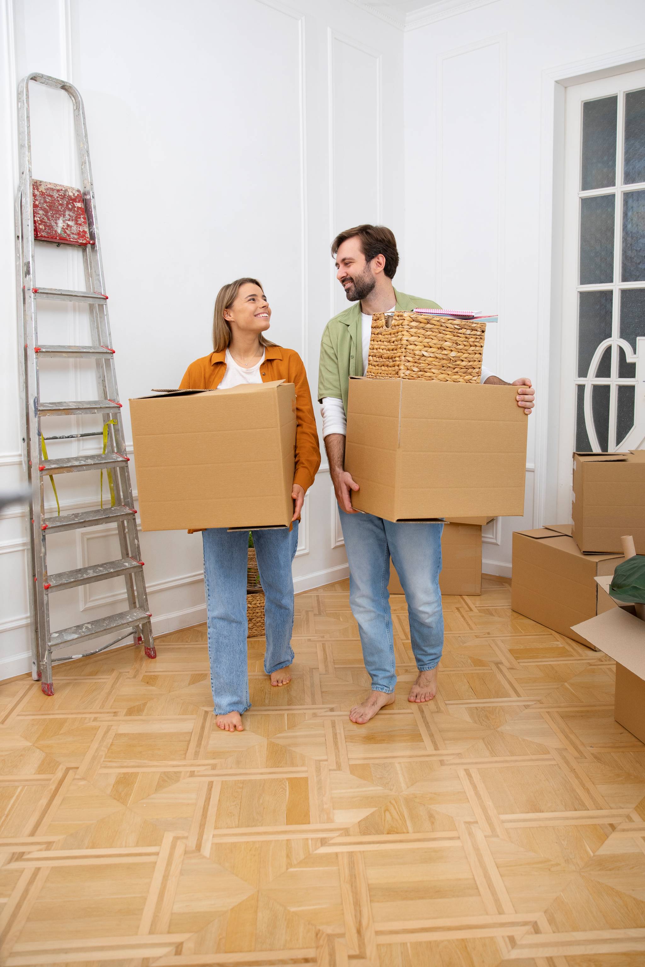 young couple moving house