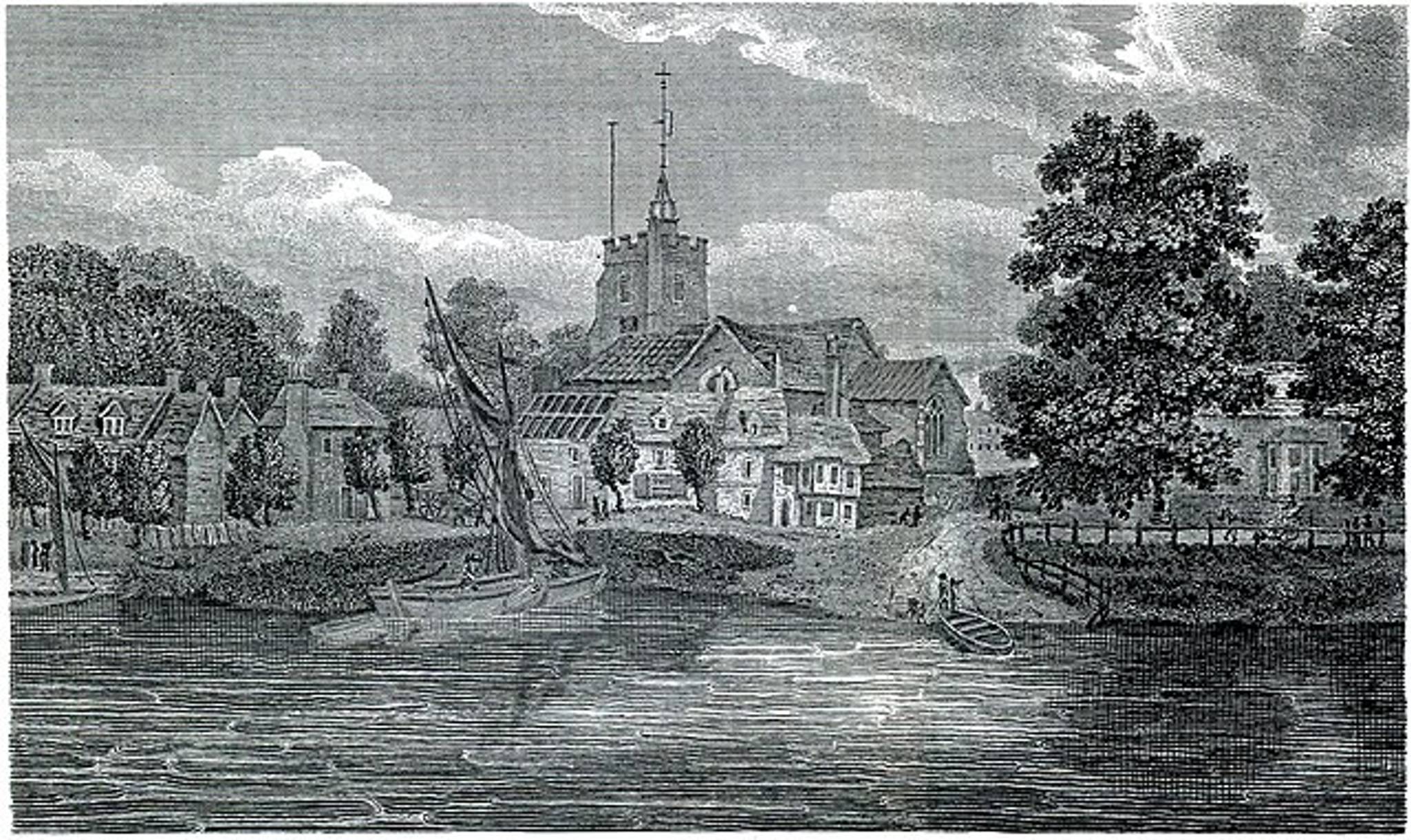 Engraving St Nicholas Church Chiswick by Schnebbelie 1807