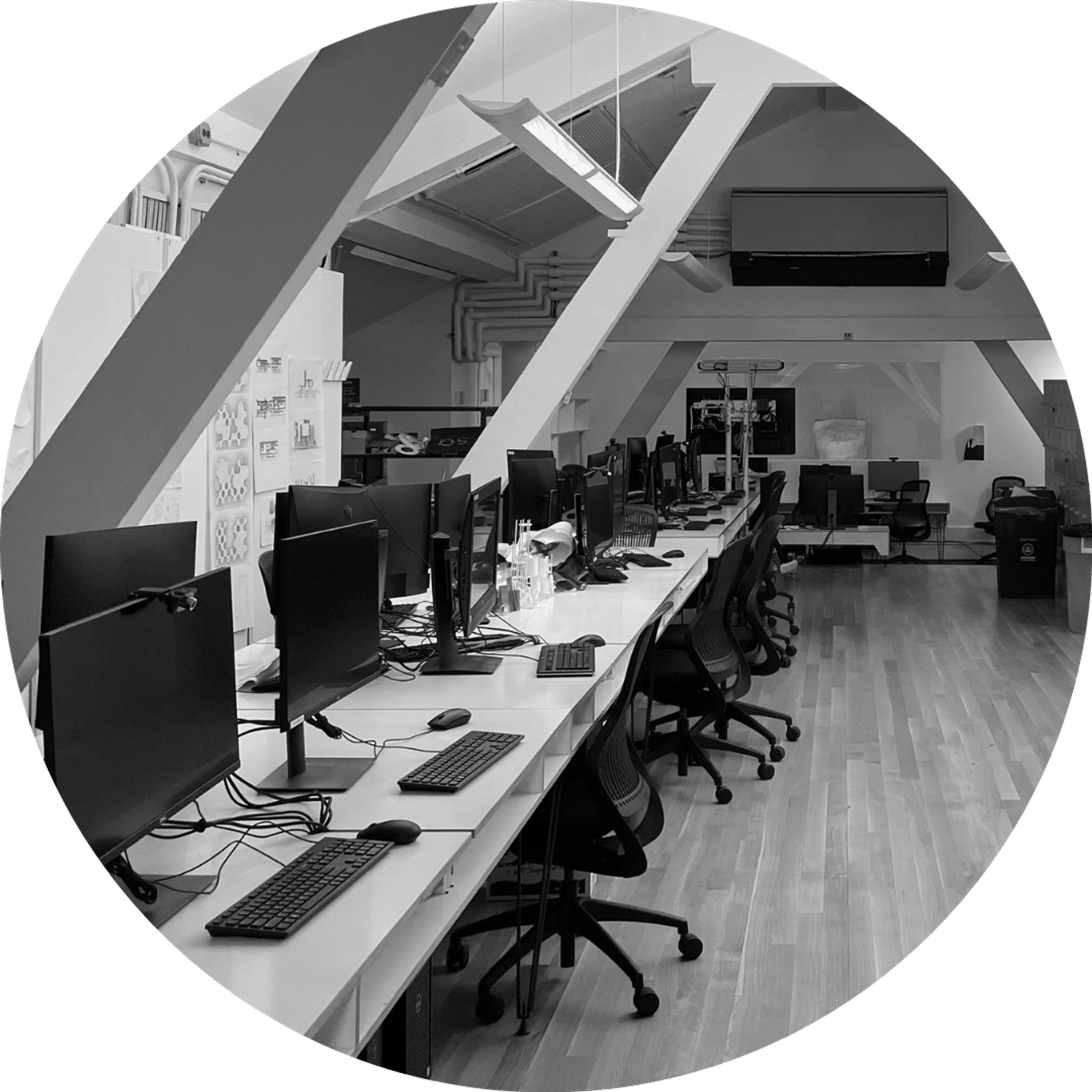 office compjuters and equipment on desks