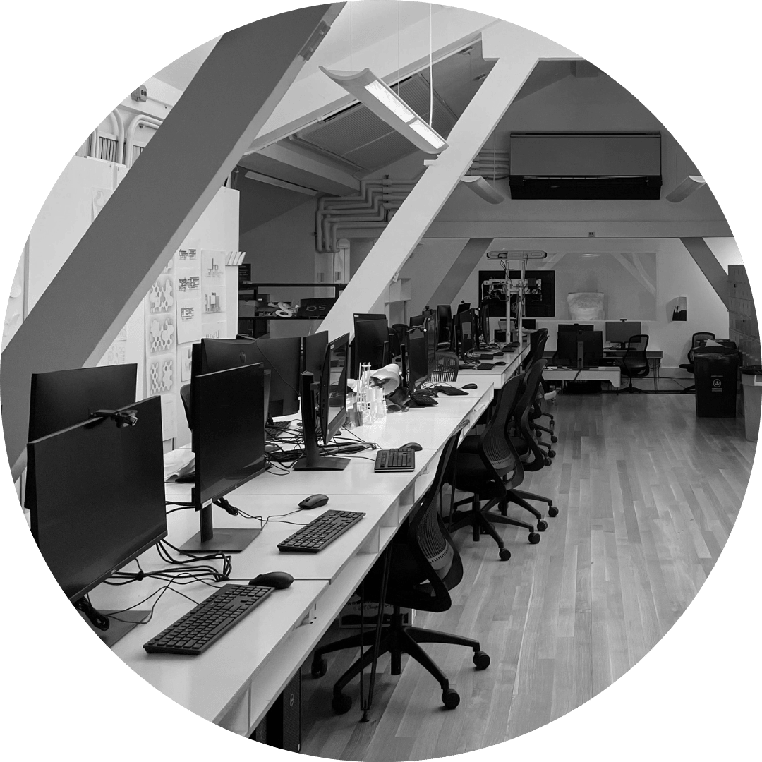 office compjuters and equipment on desks