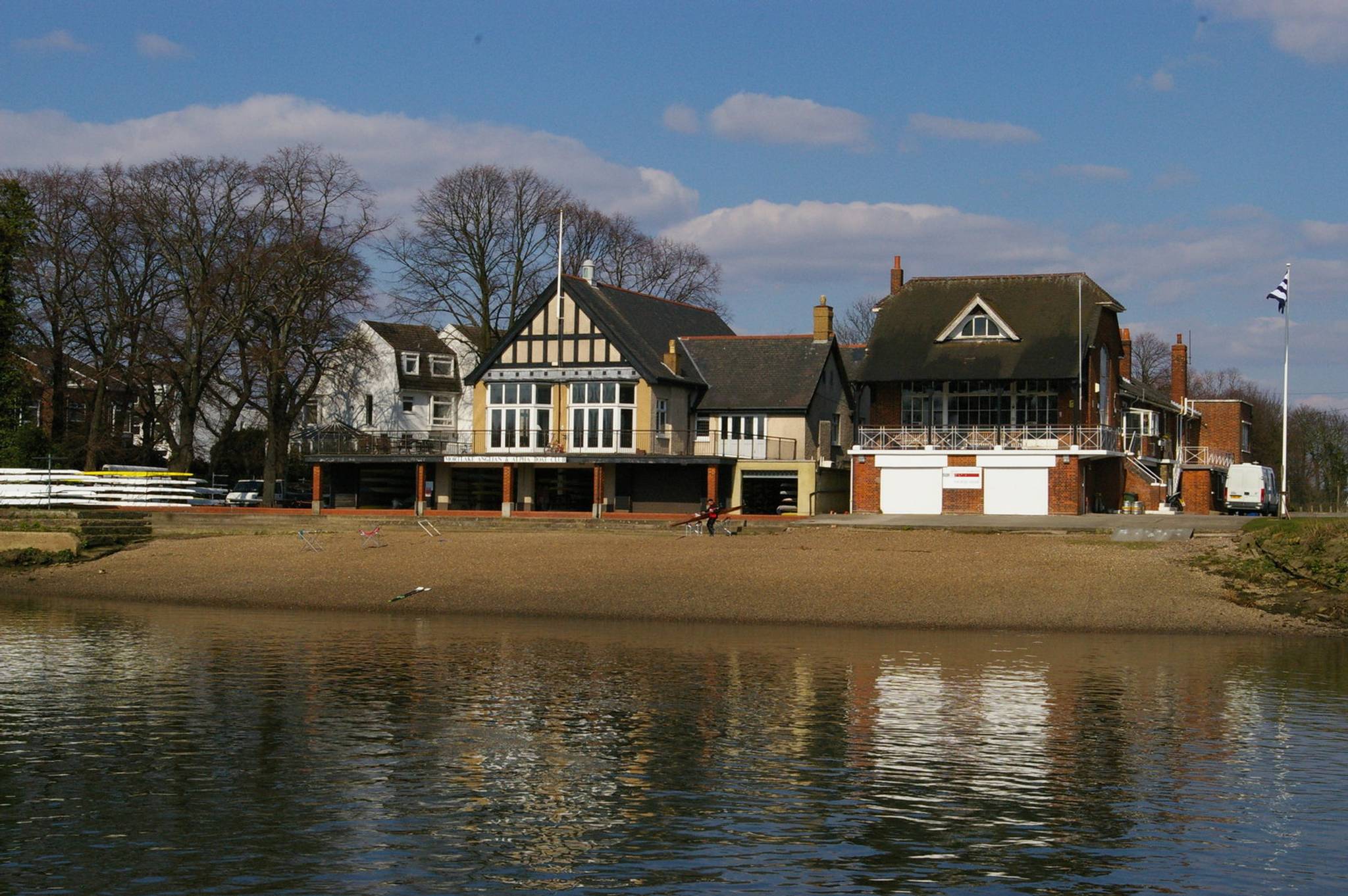 Boathouses upstream of Chiswick Bridge
