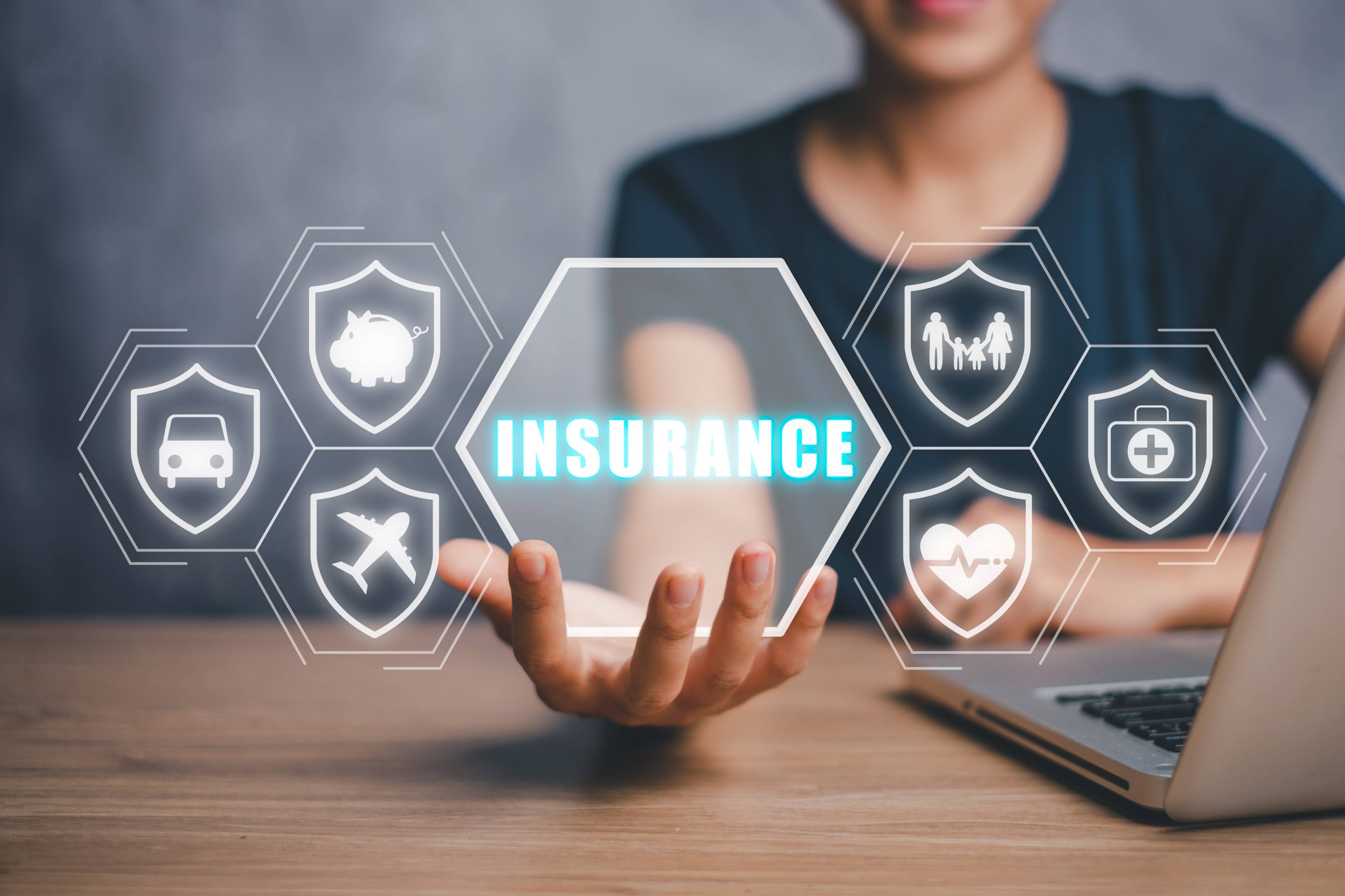 Hologram of insurance and various icons