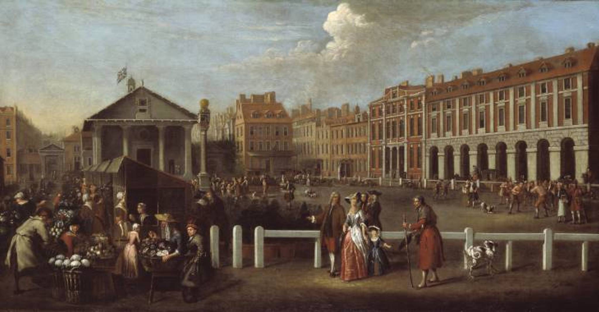 old painting of town square