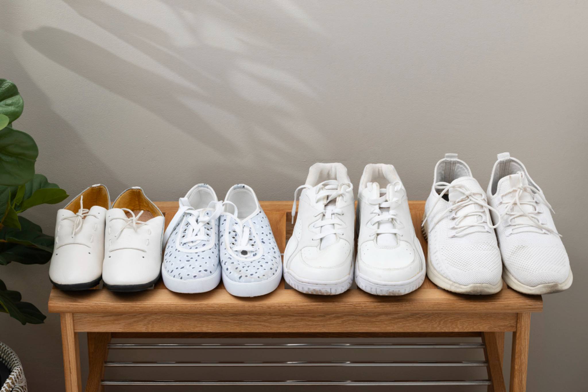white shoes on top of rack