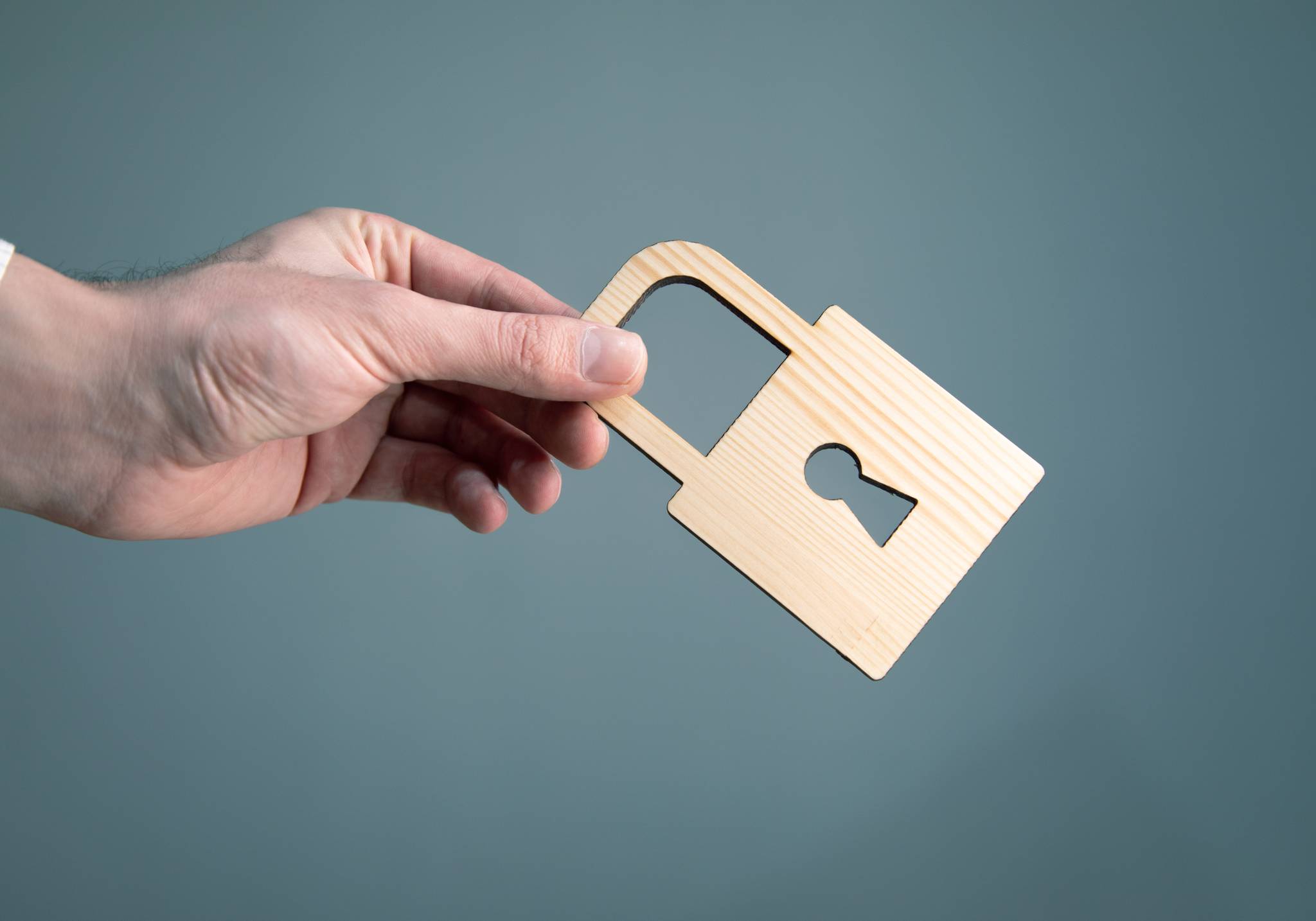 man's hand holding model lock