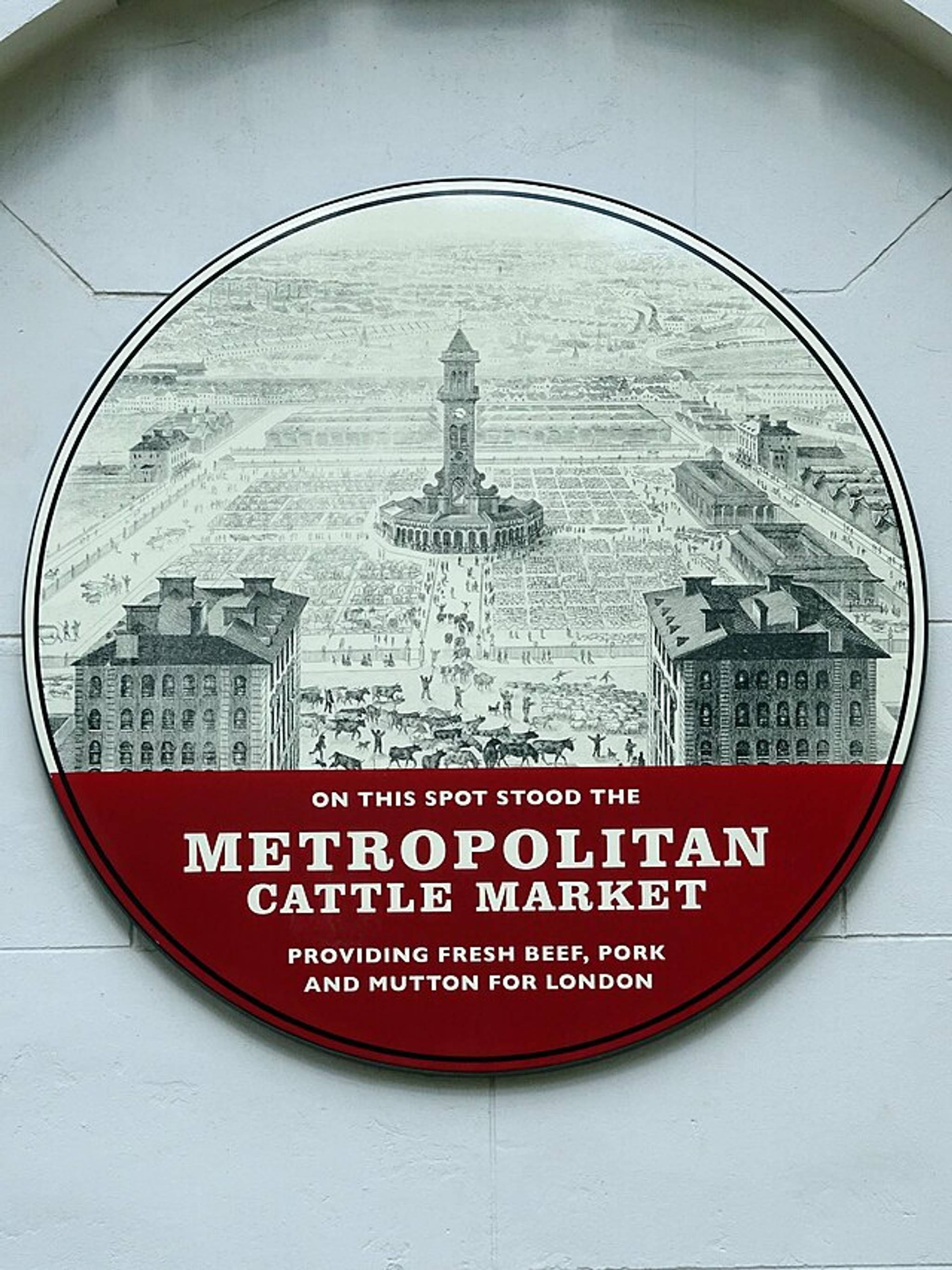 Metropolitan Cattle Market plaque - The Clocktower, Caledonian Park, Market Estate, Islington