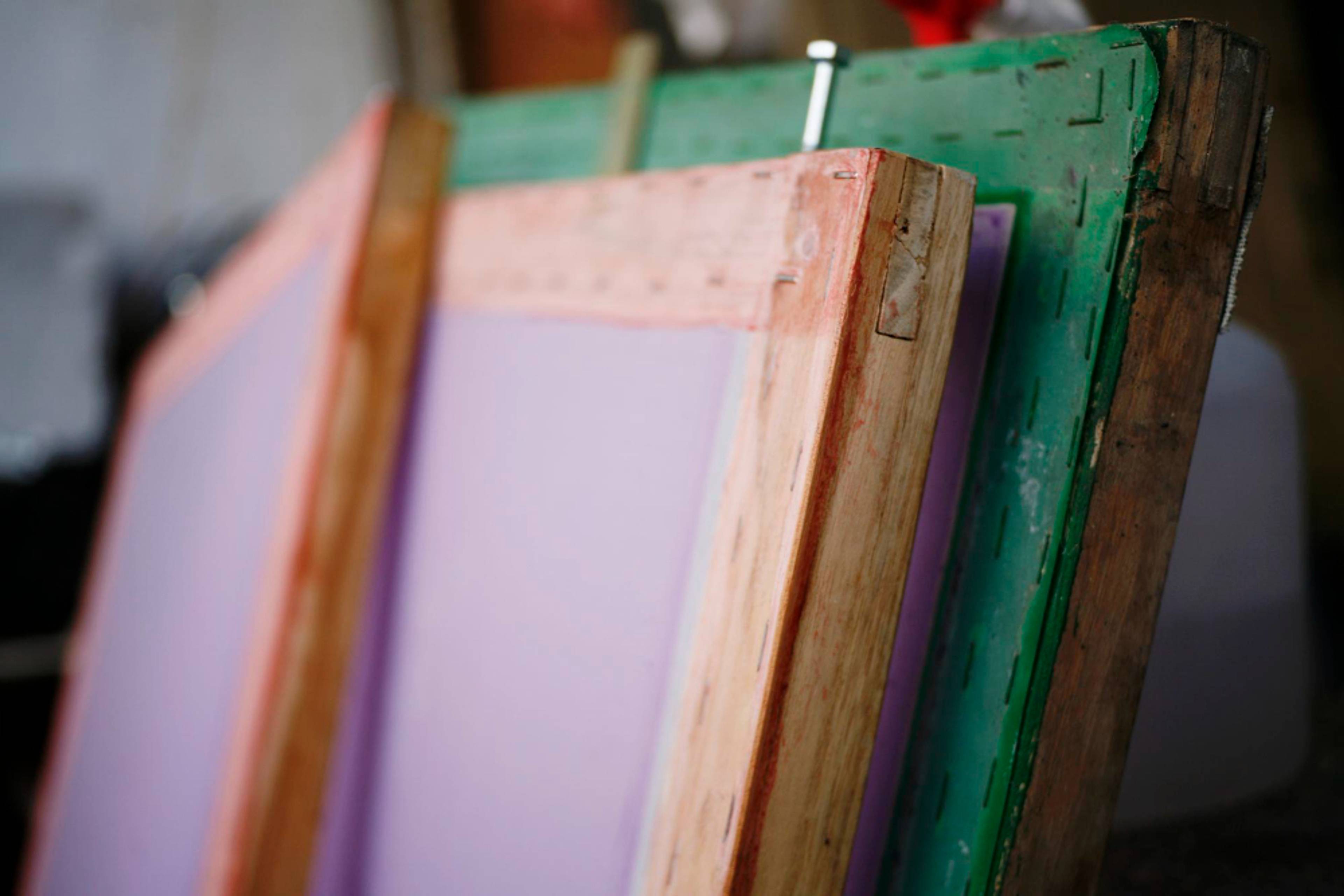 close up of painting canvases