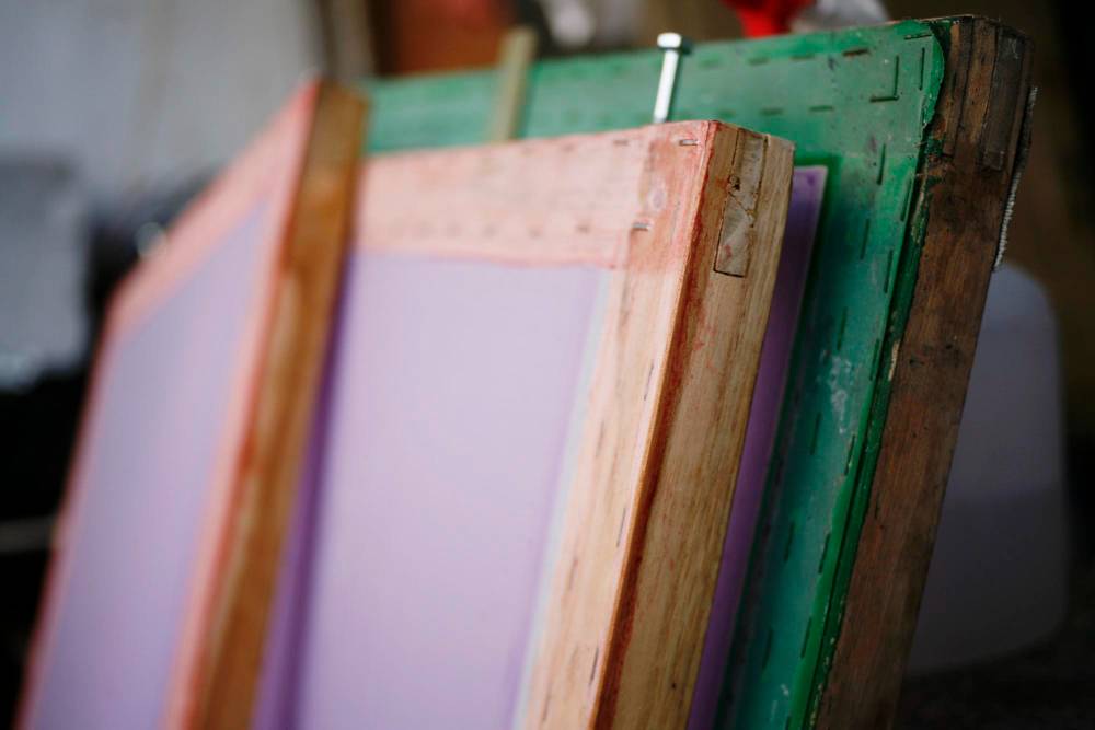 close up of painting canvases
