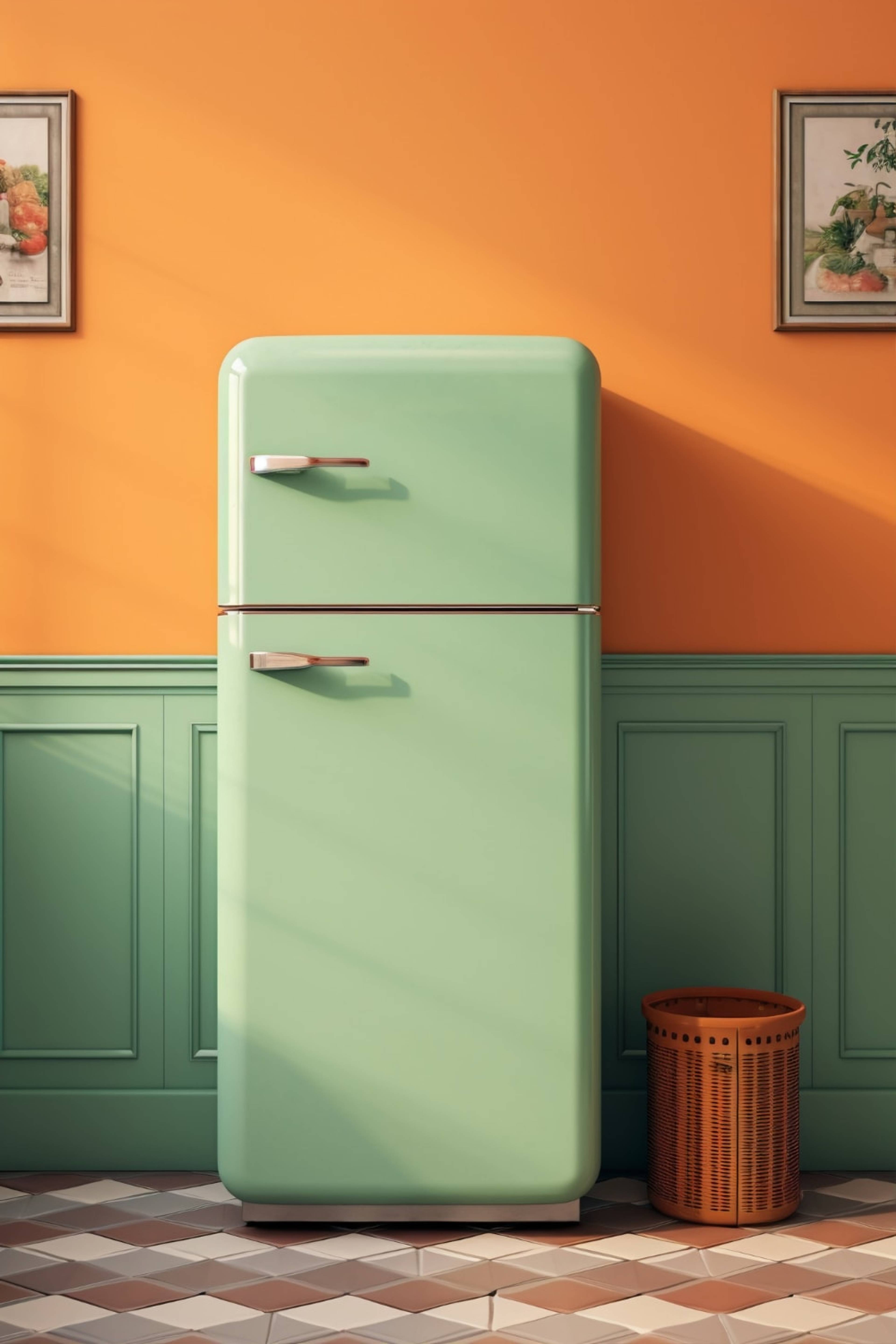 Vintage refrigerator in a retro room