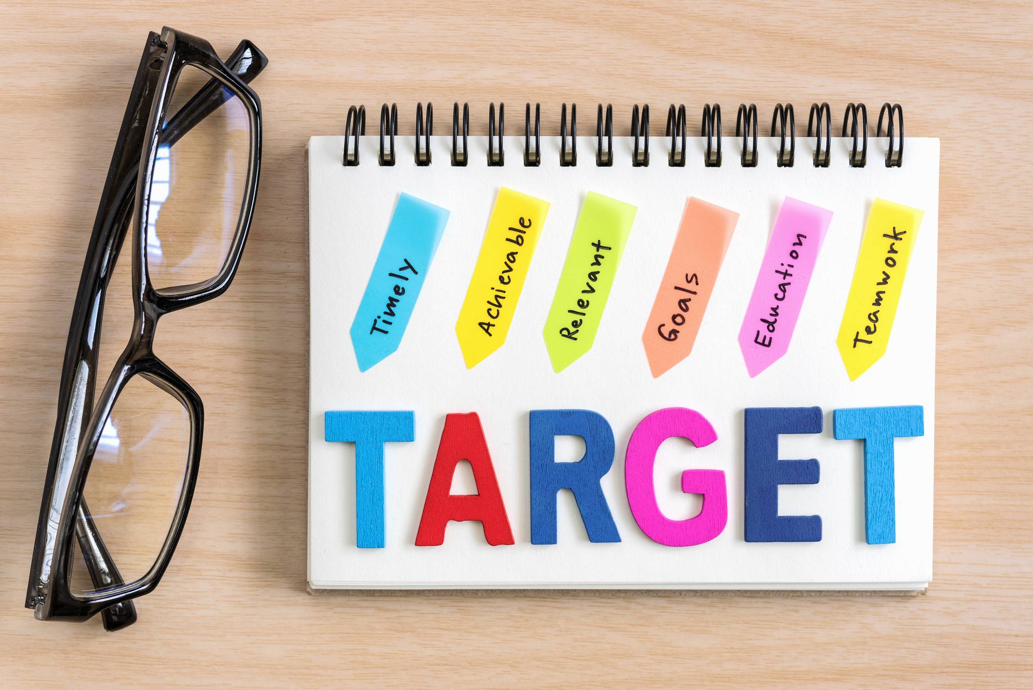 The word target on a notepad