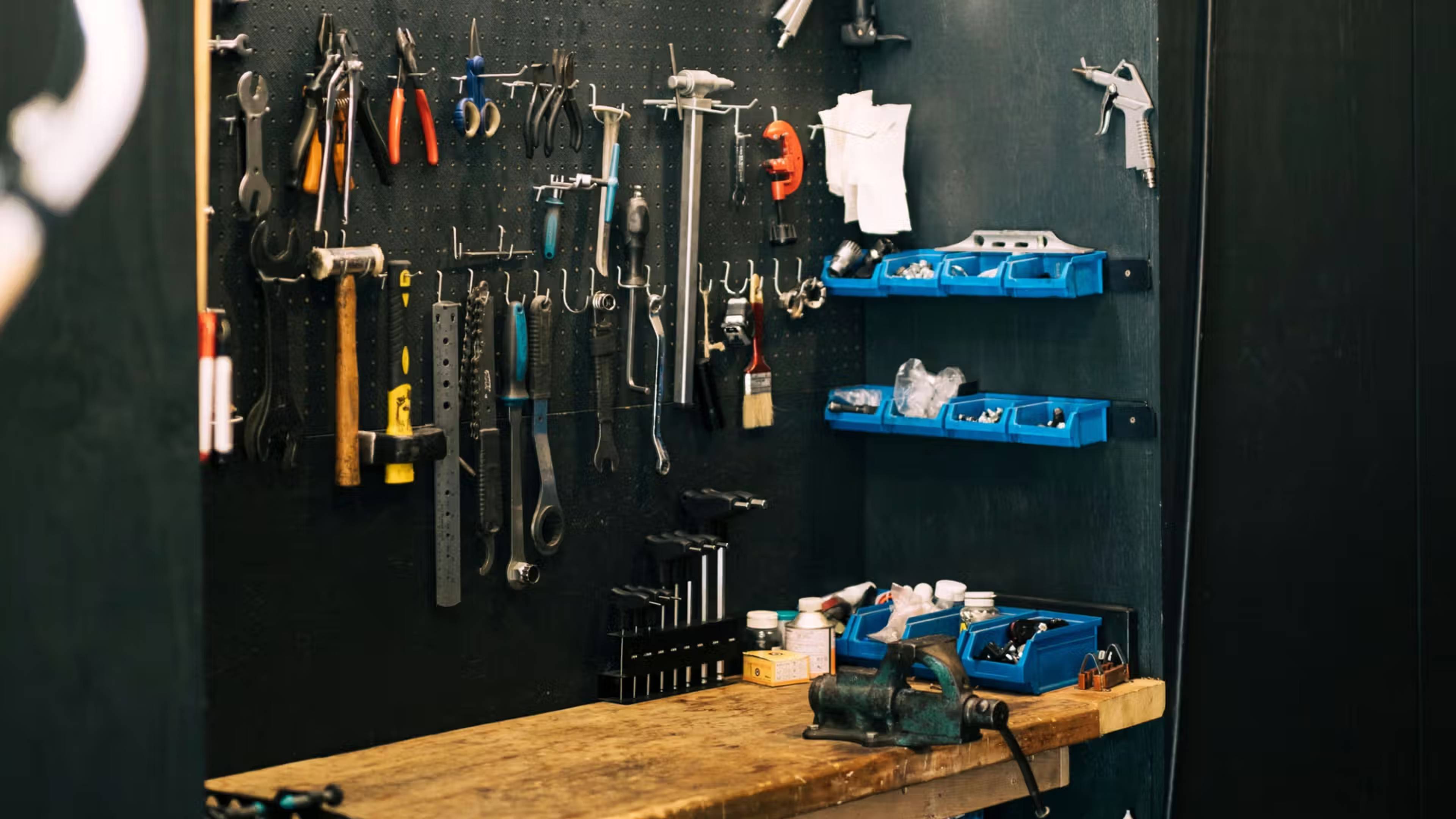 tools neatly arranged in workshop