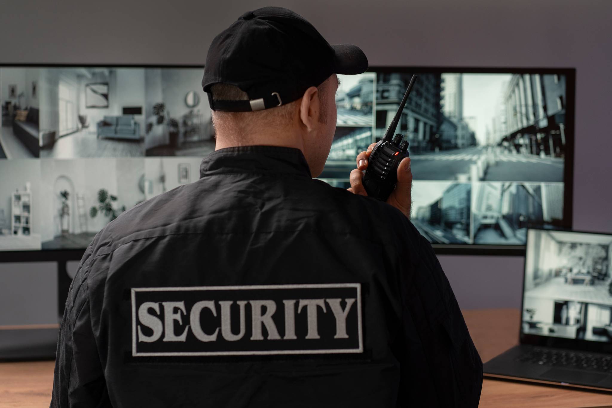 secuirty officer watching security footage