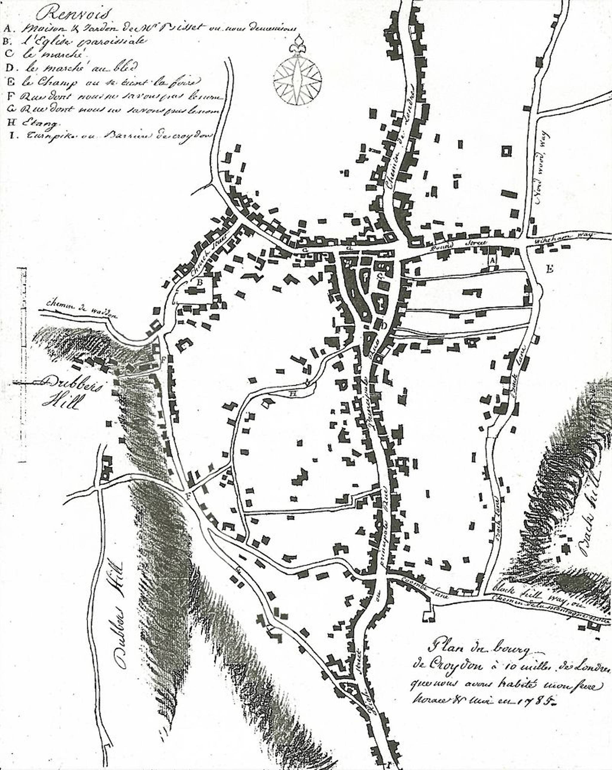 Map of Croydon by Jean-Baptiste Say, 1785