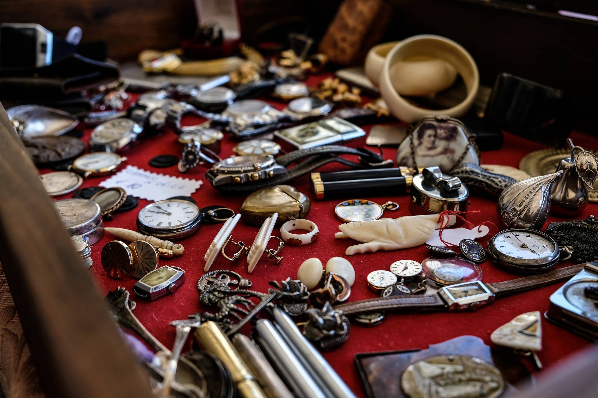Closeup of various vintage watches