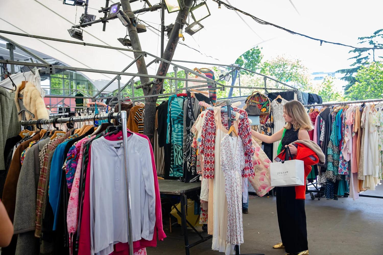 women shopping for clothes at portobello market